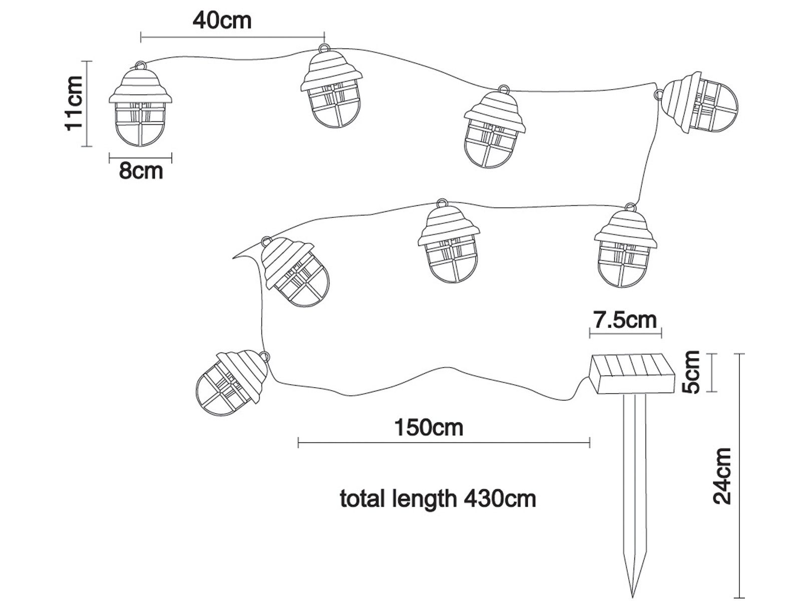 GLOBO LIGHTING LED Solarleuchte, Tageslichtsensor, LED fest integriert, warmweiß, 2er Set Lichterkette Outdoor Solar-licht Garten Solarbeleuchtung 4,3 M