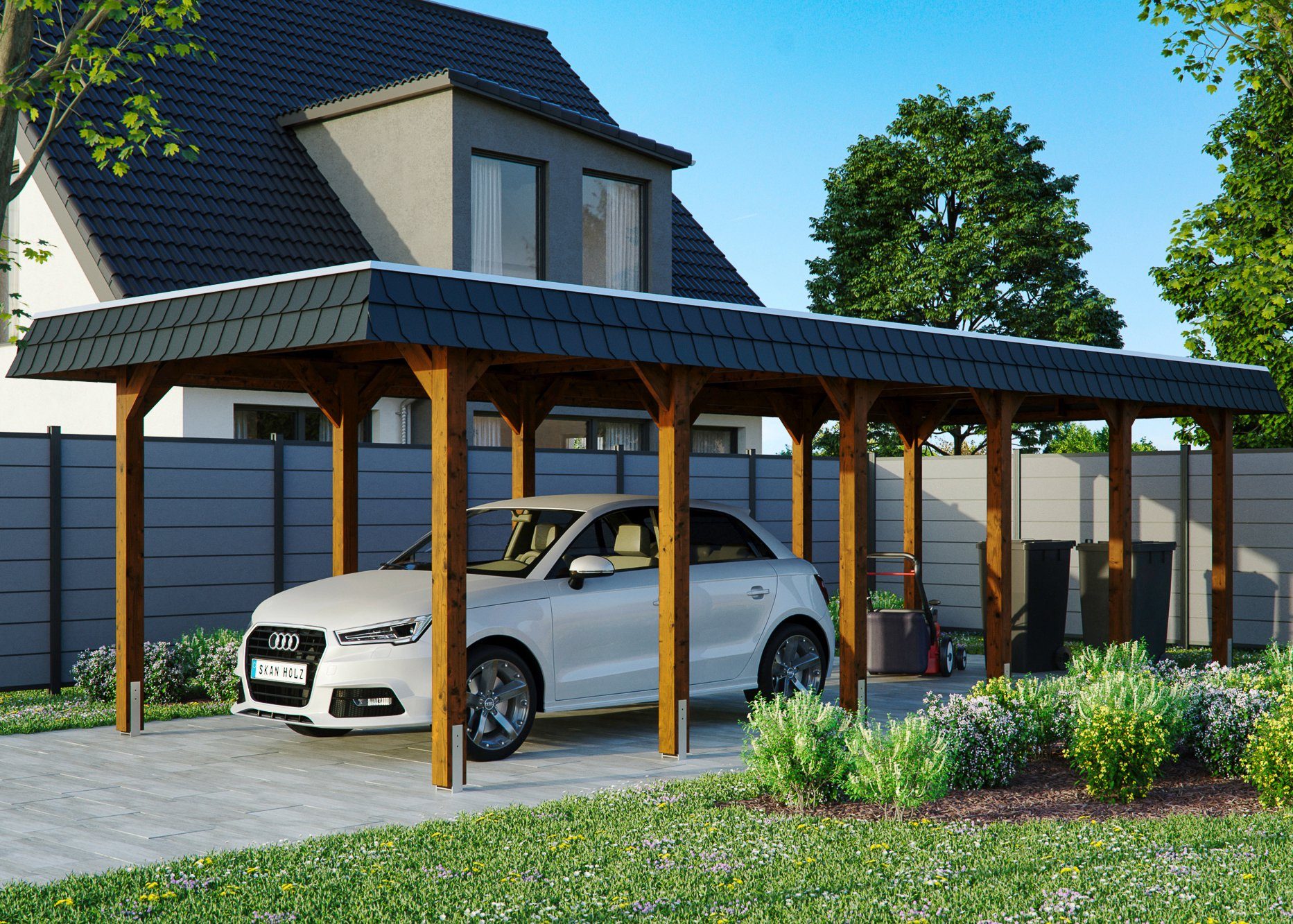 Skanholz Einzelcarport Spreewald, BxT: 345x893 cm, 206 cm Einfahrtshöhe braun | Carports