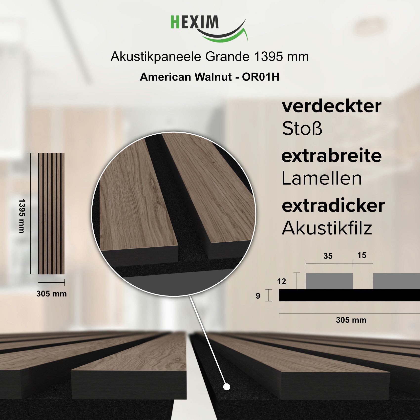Hexim Wandpaneel, (Akustikpaneele Holz 140x30cm Grande günstig online kaufen