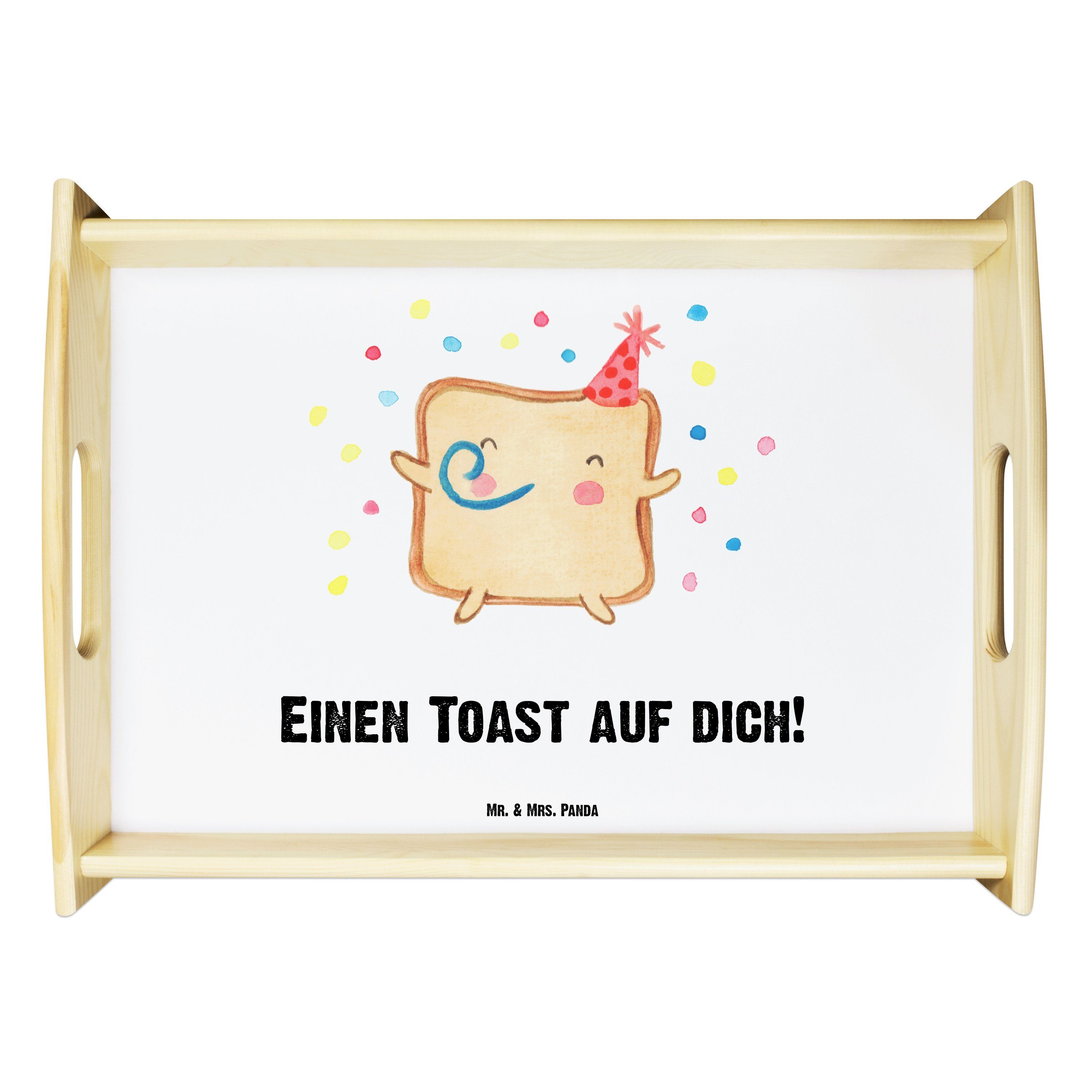 (1-tlg) Echtholz - Tablett Verlobu, Liebesgeschenk, Party Mr. Panda - Weiß Geschenk, Mrs. & Toast lasiert, Küchentablett,