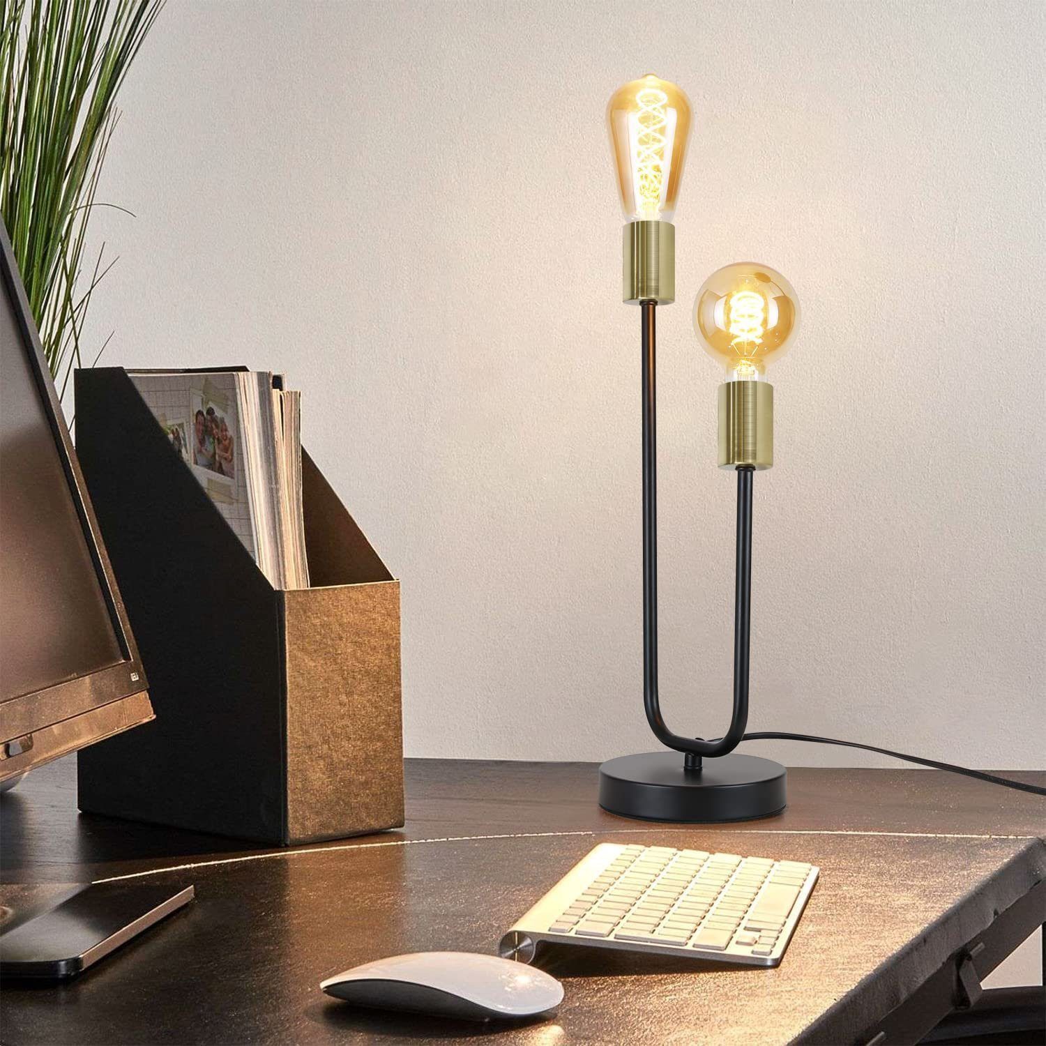 ZMH Tischleuchte Vintage Nachttischlampe Schwarz-Gold - E27, ohne Leuchtmittel, 1 /2 Flammig