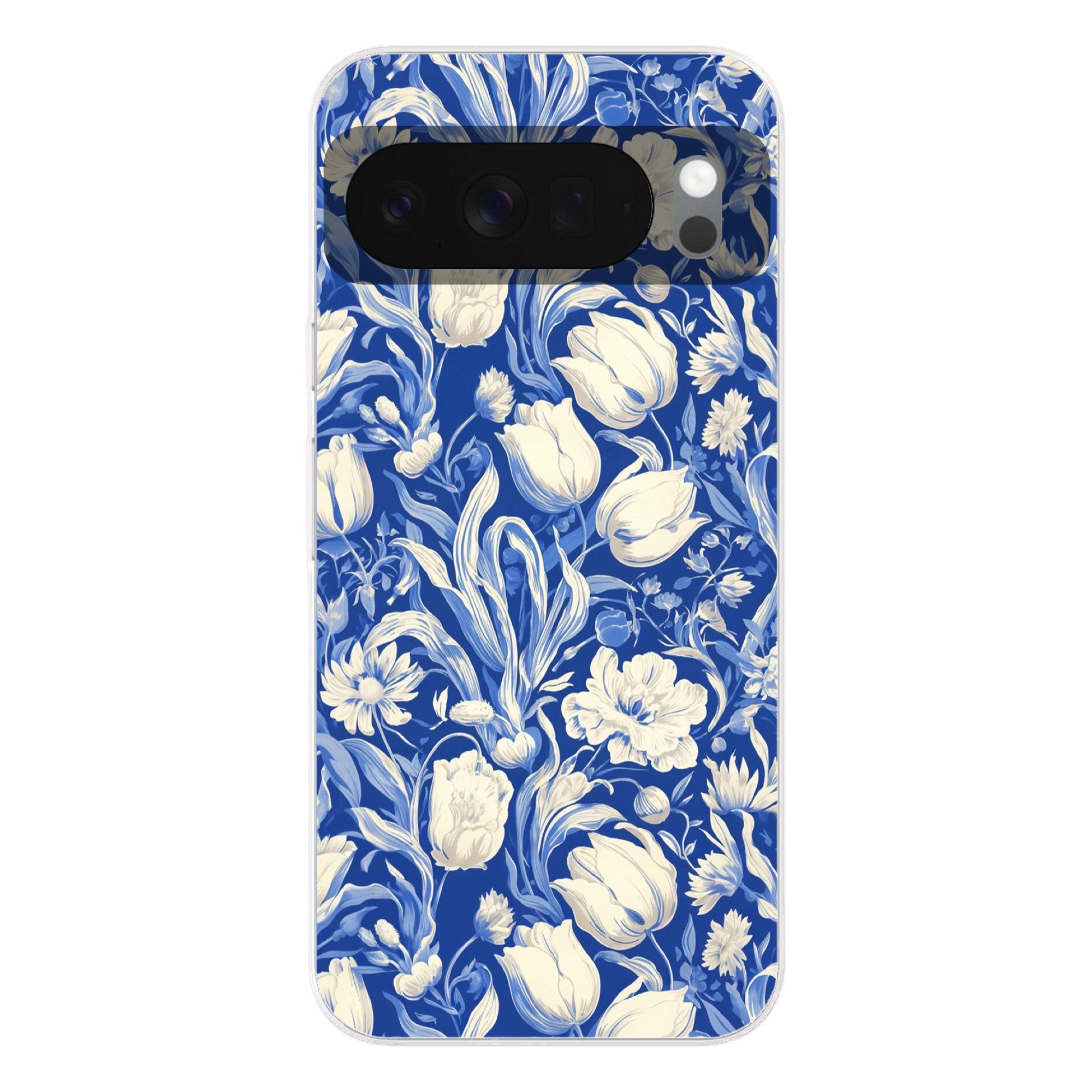 MuchoWow Handyhülle für Google Pixel 10 Blumen - Delfter Blau - Muster - Tulpe, Phone Case, Silikon, Schutzhülle Dünn