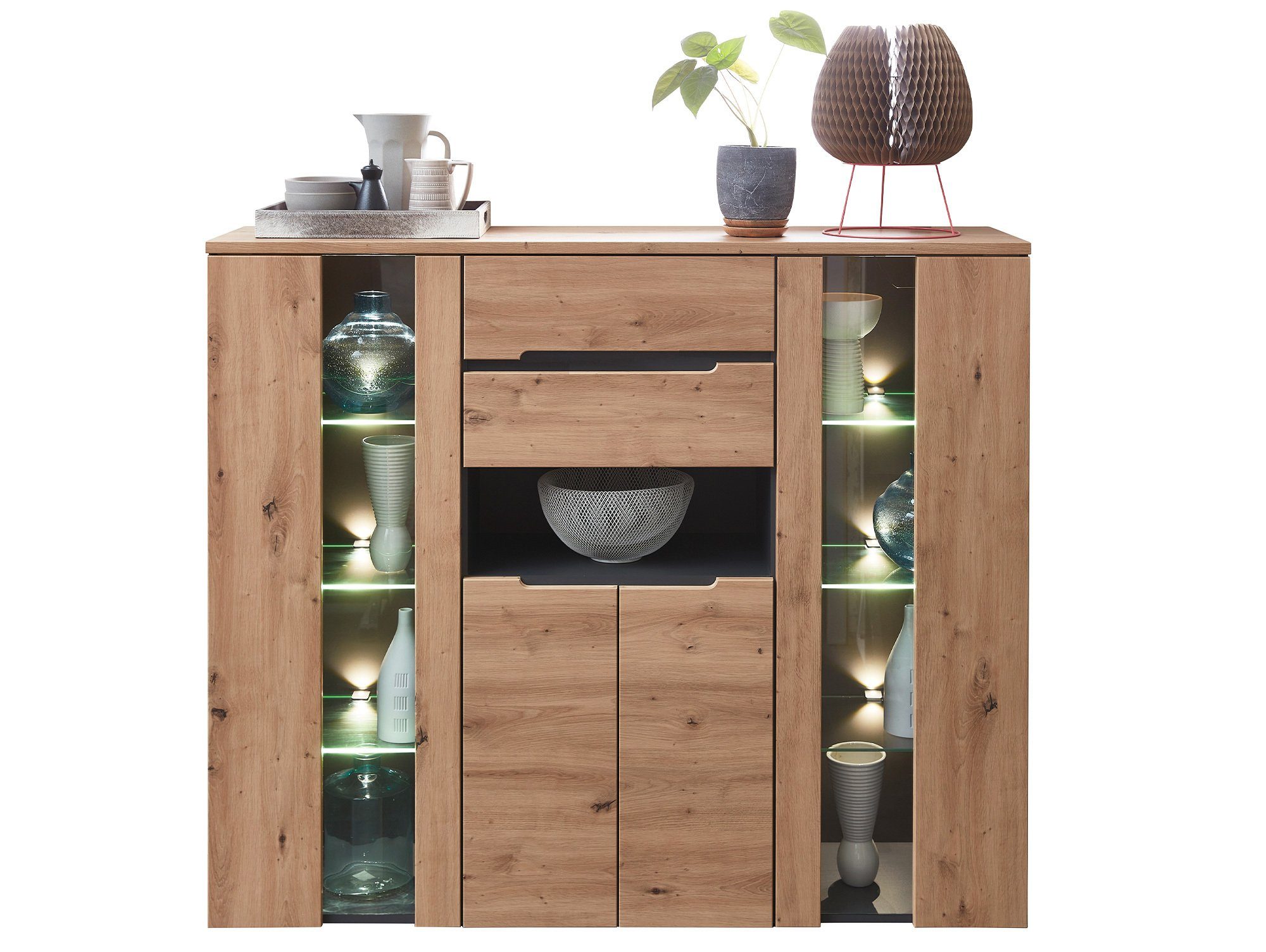 Moebel-Eins Highboard, MAILAND Highboard, Material MDF, Artisan eichefarbig