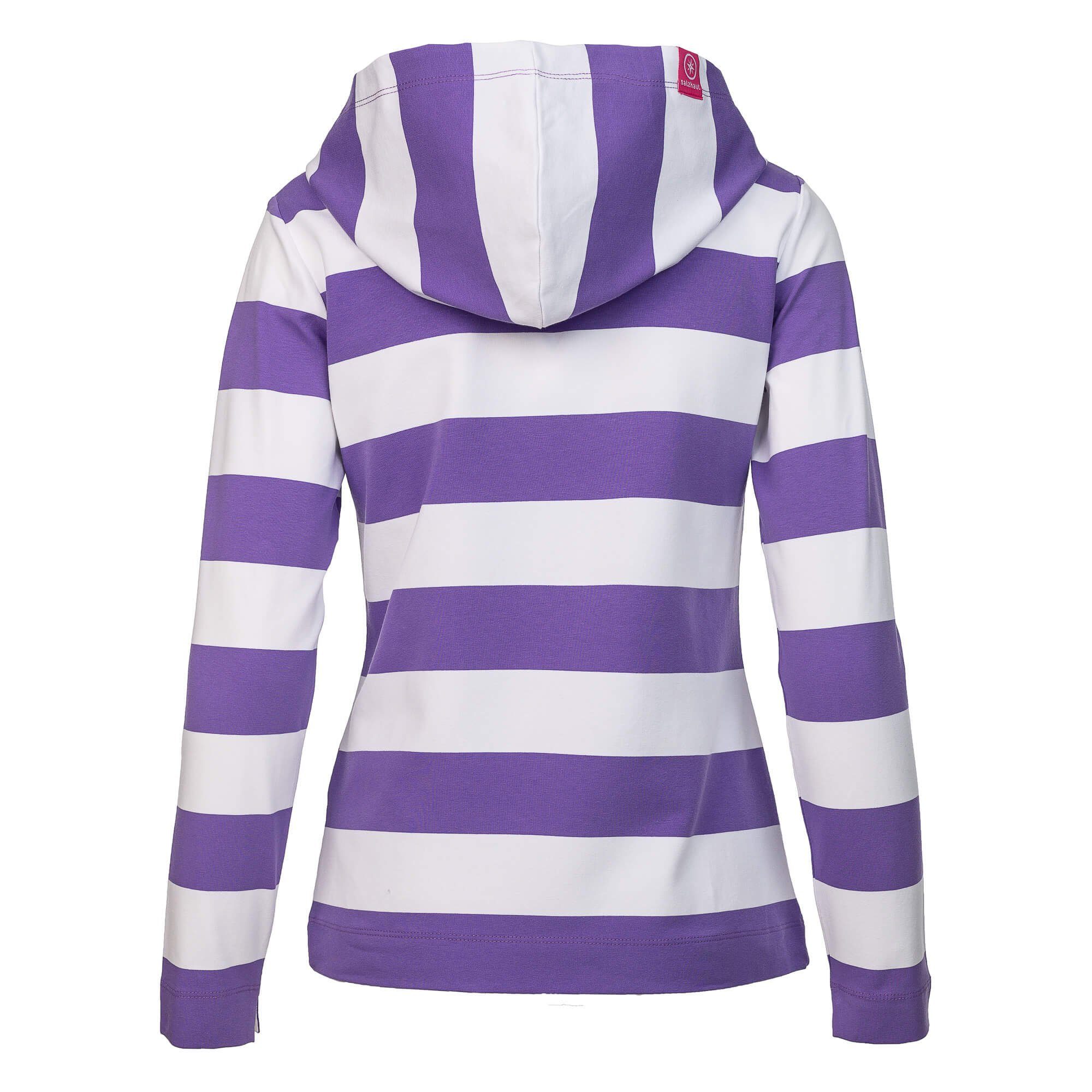 Shirt salzhaut Streifenshirt purple-white - Kapuzen Colourblock-Streifen Hakana Kapuzenshirt Hoodie Damen