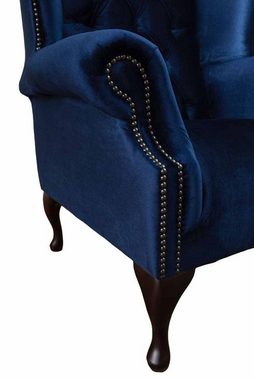 JVmoebel Ohrensessel HANDGEFERTIGTER MODERNER MARINEBLAUER SAMT CHESTERFIELD OHRENSESSEL