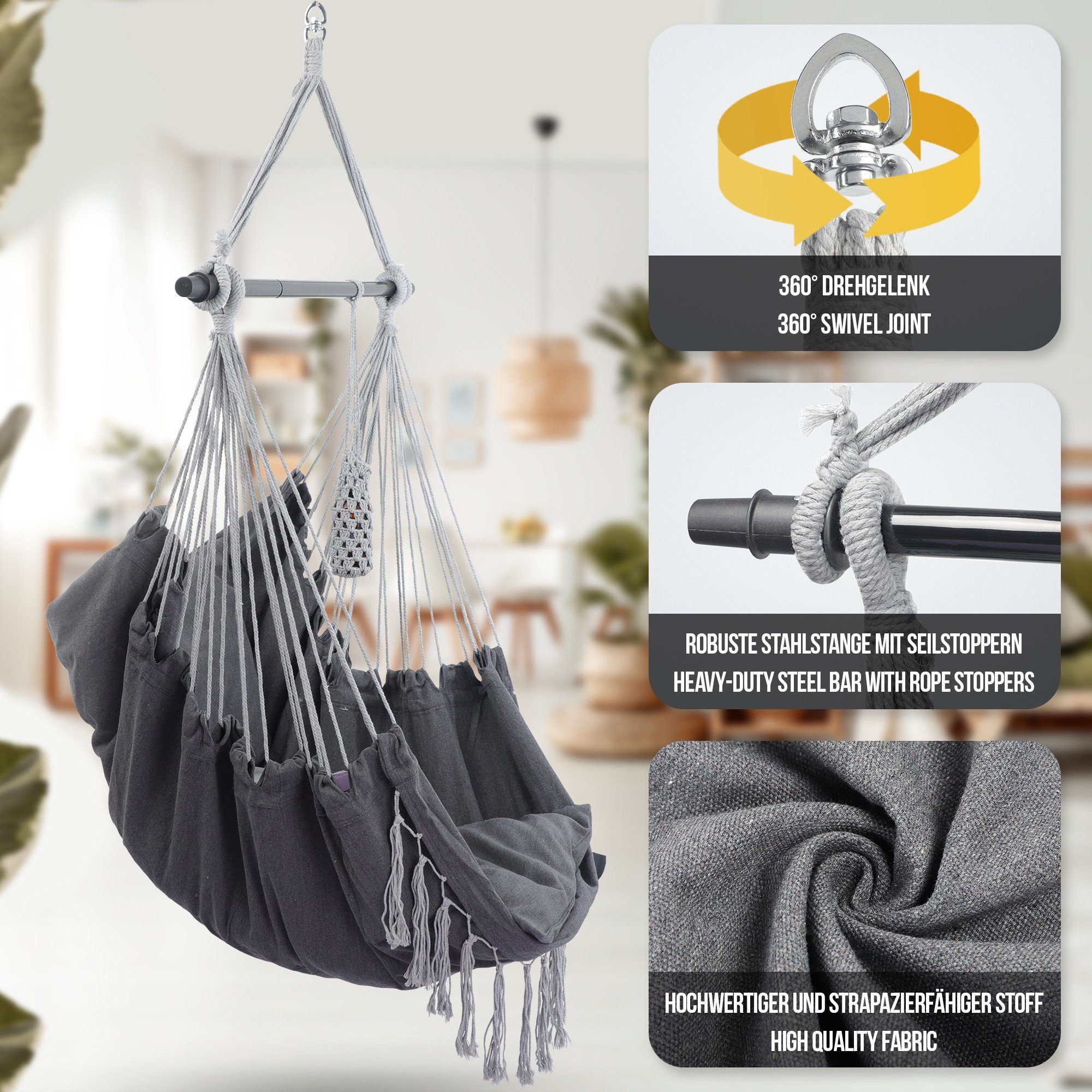 MIADOMODO Hängesessel Hängesessel Kissen Haken Faltbar günstig online kaufen