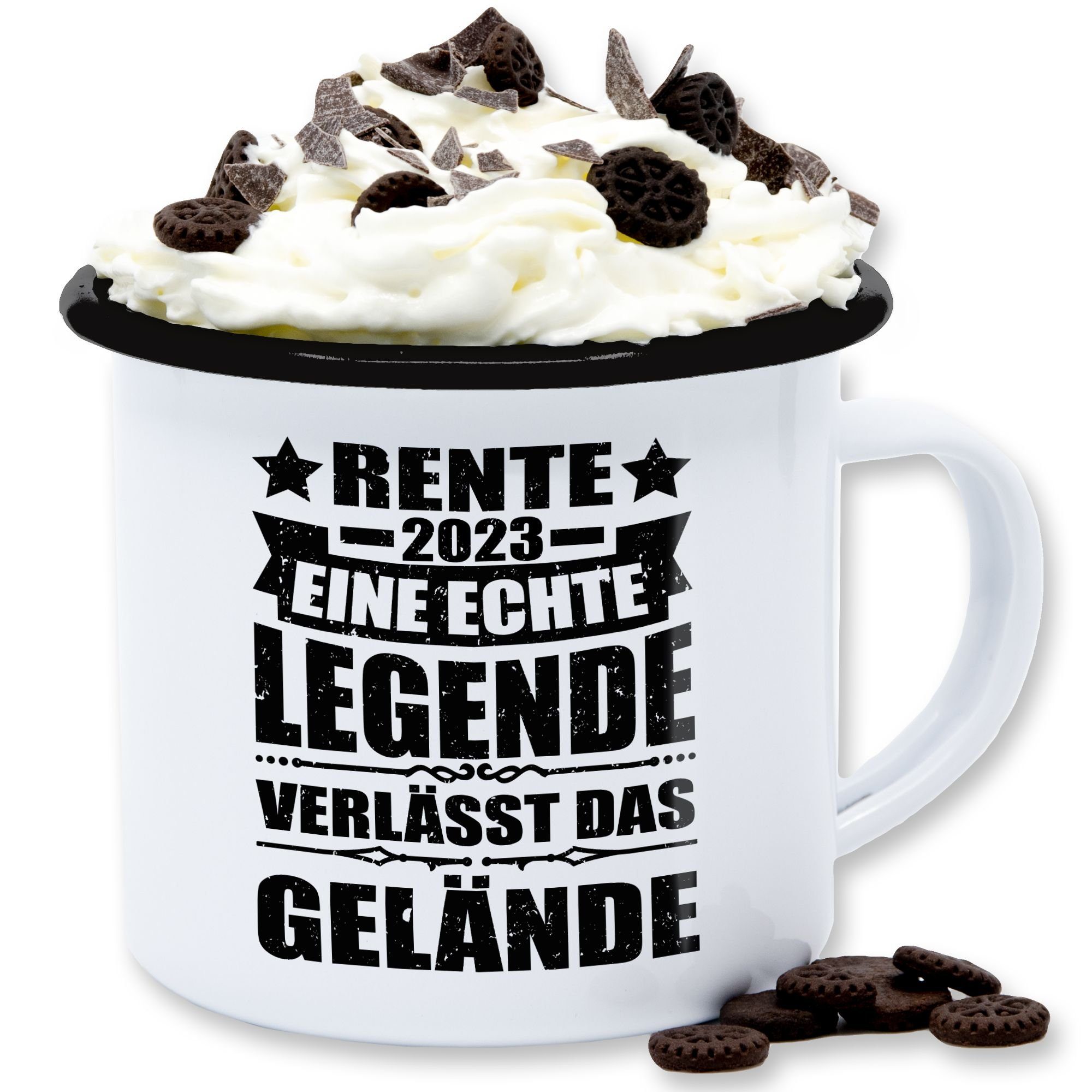 Shirtracer Tasse Rente 2023 - Legende verlässt das Gelände, Stahlblech, Rentnerin Tasse 2 Weiß Schwarz