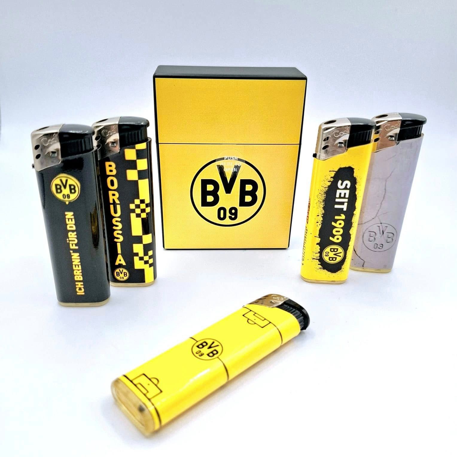 BVB Feuerzeuge 5x Mehrwegfeuerzeug + Aufbewahrungsbox Klickbox Borussia Dortmund, Borussia Dortmund schwarz gelb