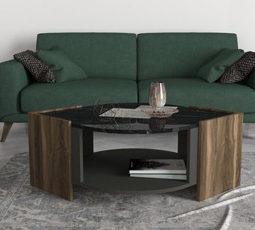 moebel17 Couchtisch Couchtisch Marbel Walnuss Marmor Optik, Platzsparend