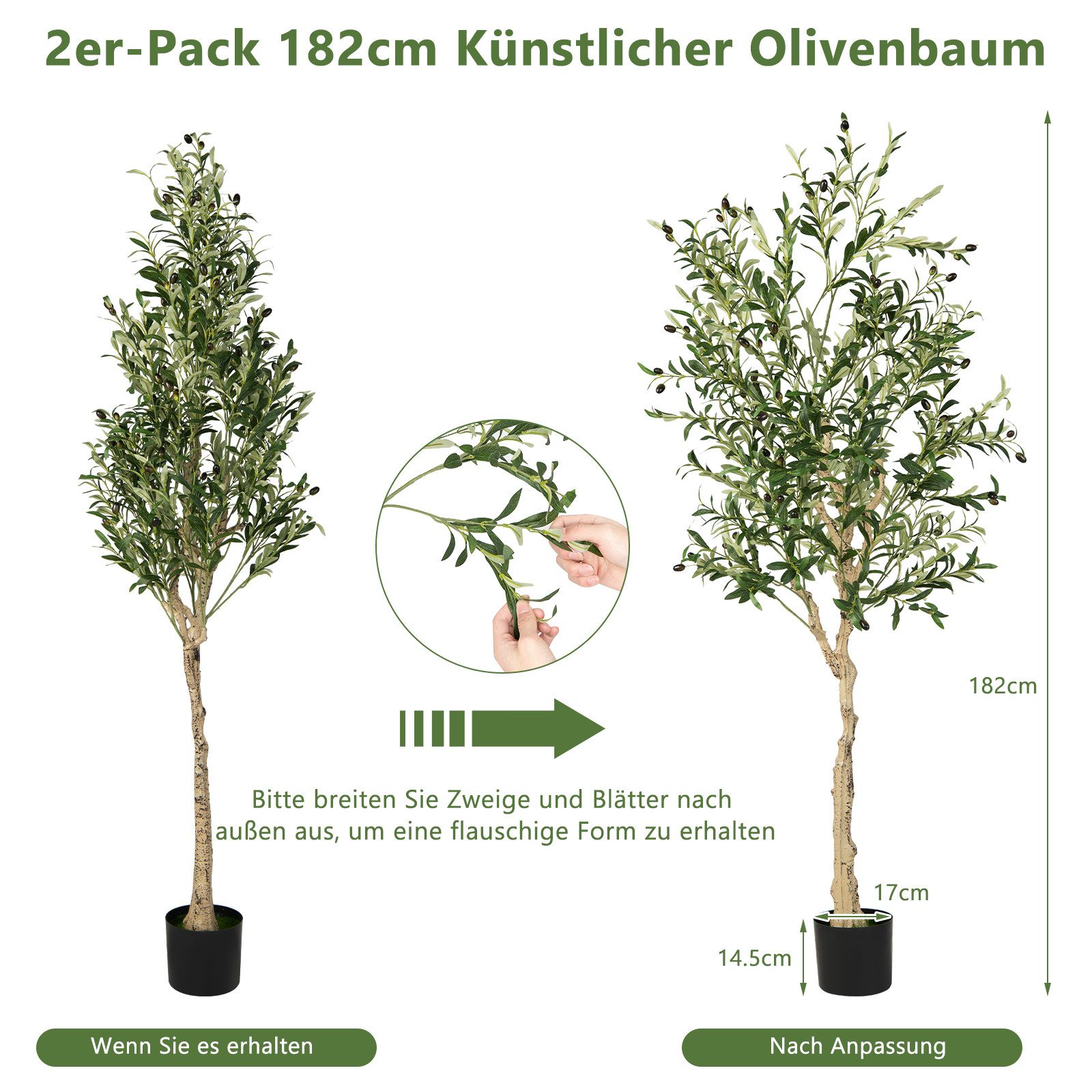 Kunstpflanze Olivenbaum, KOMFOTTEU, Höhe 182 cm, Künstlich im Topf, 182 cm