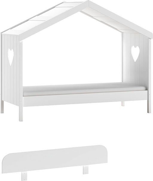 Vipack Hausbett Amori, inkl. Dach, Rückseitig offen, mit Rolllattenrost (B/H/T ca. 213x171,7x98,7cm, verspielte Herz-Ausschnitte seitlich), wahlweise, mit oder ohne Schublade und Absturzschutz, weiß lackiert