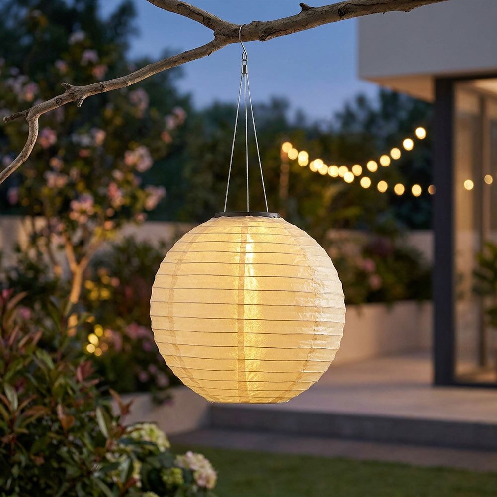 GLOBO LIGHTING Lampion, LED-Leuchtmittel fest verbaut, Warmweiß, Solarlampe Außenleuchte Lampion Gartenlampe Hängeleuchte sand LED 55cm