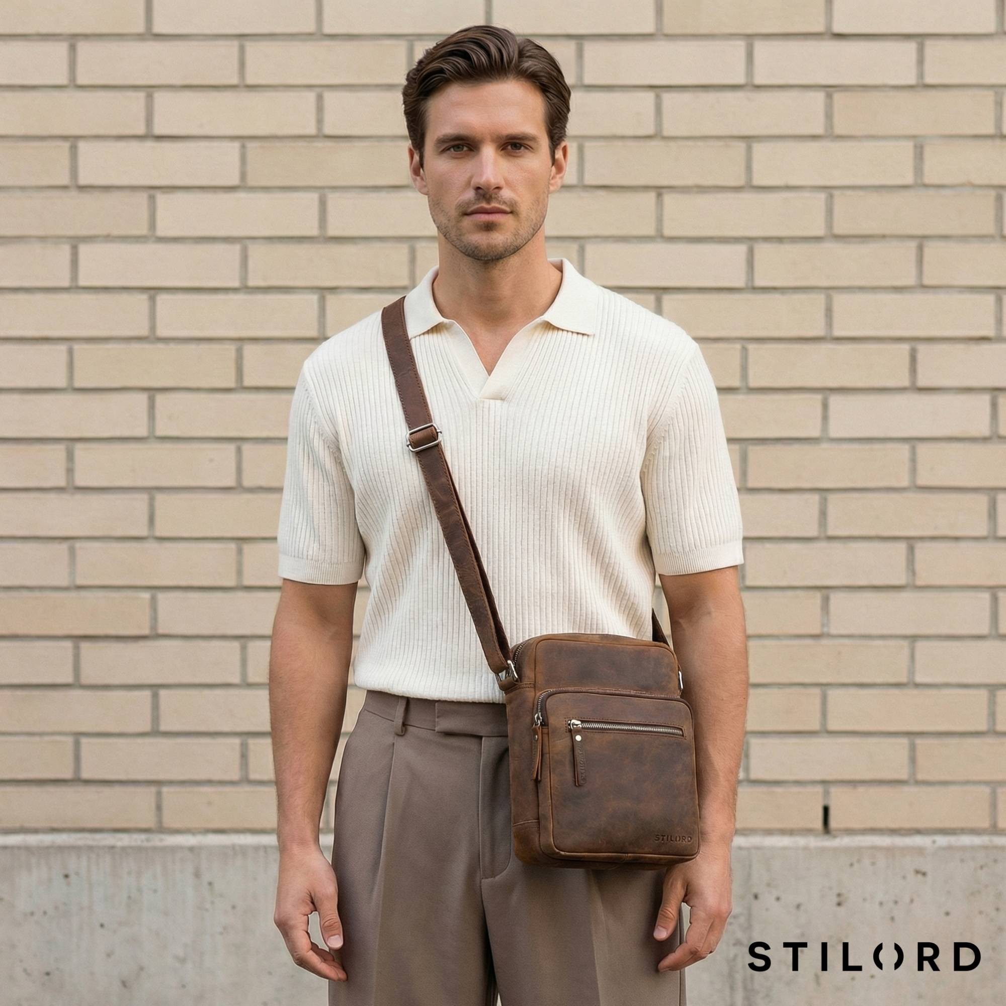 STILORD Schultertasche "Maris" Kleine Echtleder Umhängetasche für Herren für 8.3 Zoll Tablet