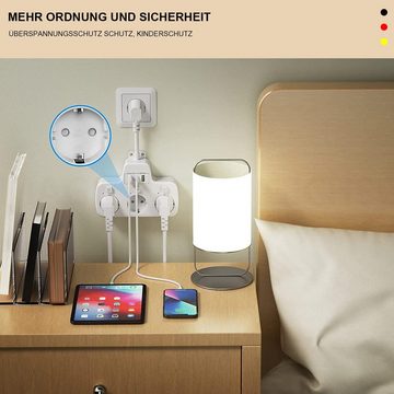 MAGICSHE Mehrfachsteckdose Steckerleiste Steckdosenleiste 3-fach (Eingebautes Kinderschloss), mit SchalternUSB, 4000W, 16A