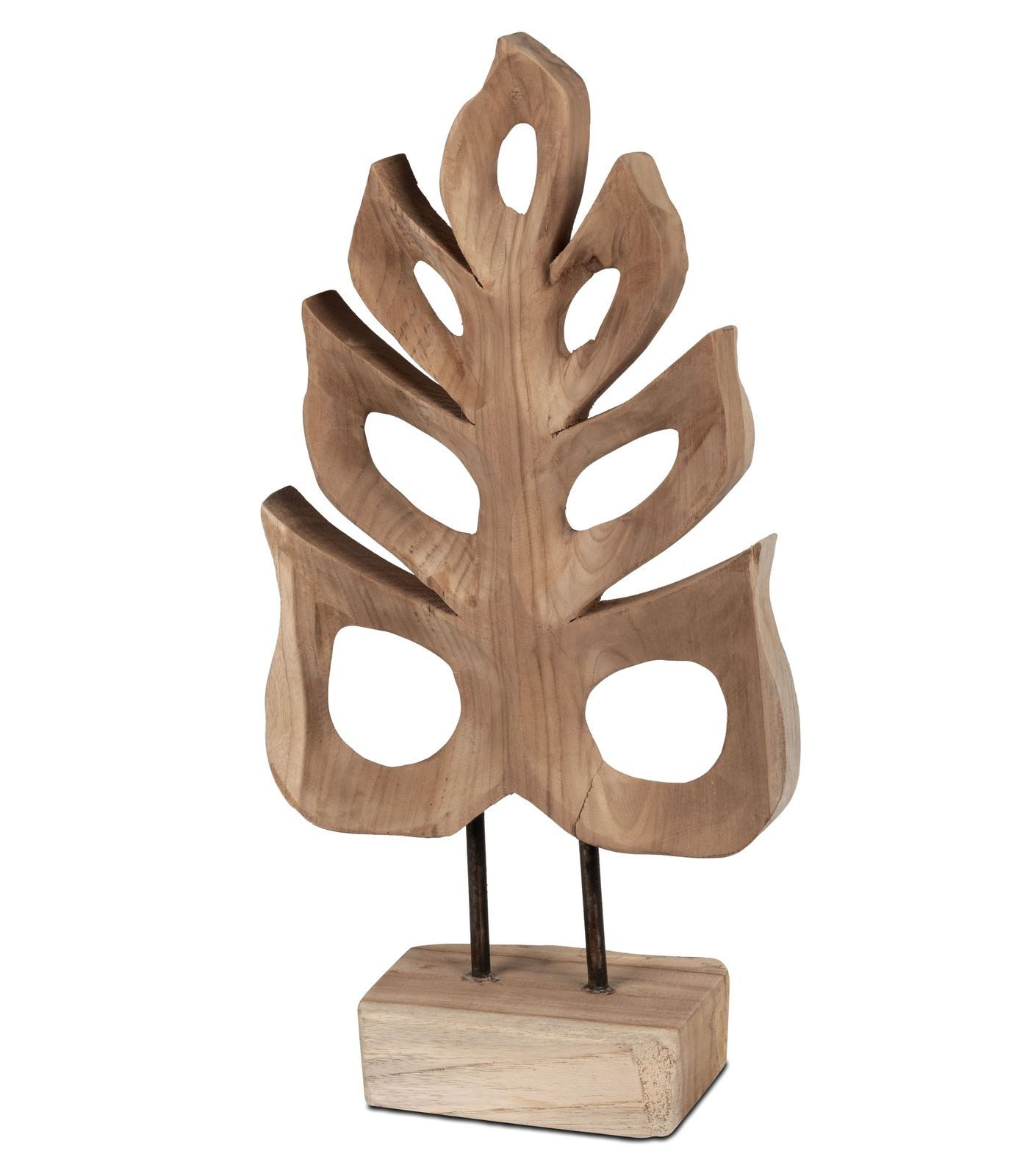 formano Skulptur Teakholz Deko Objekt Blatt stehend Design Skulptur auf Fuß 48 cm