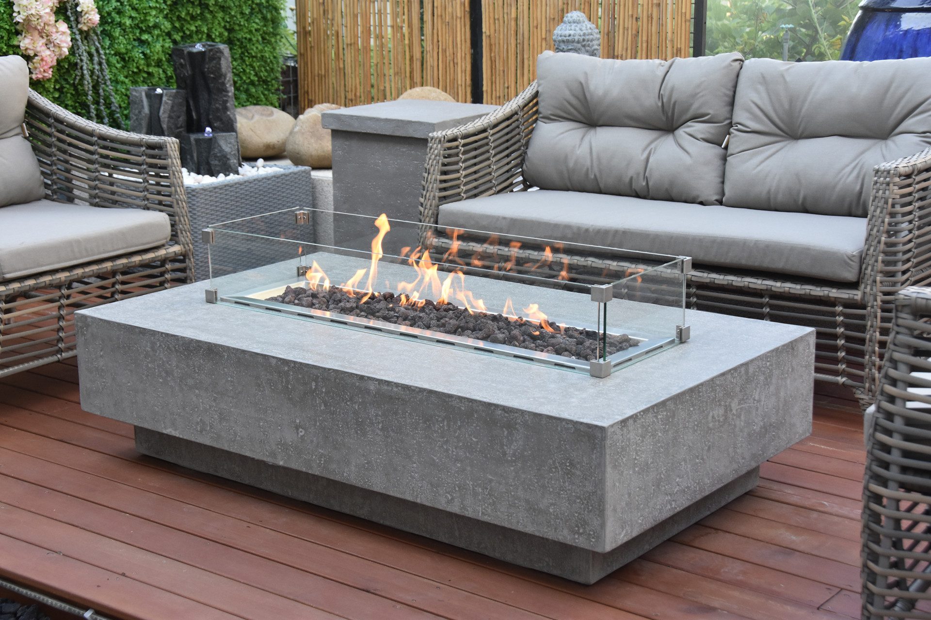 ELEMENTI Feuertisch HAMPTON Feuerstelle, (SET, 1-St., inkl. mehreren Komponenten), Beton,(81x142x35cm)