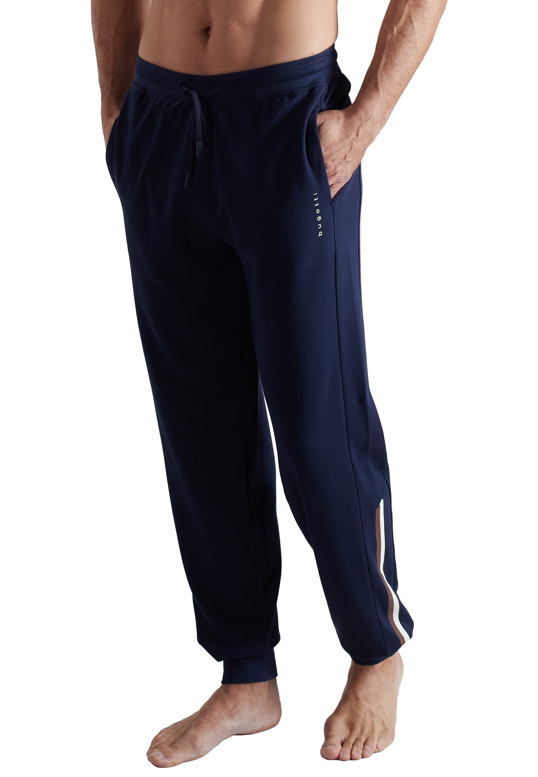 Schlafhose BUGATTI Herren Lange-Hose blau uni