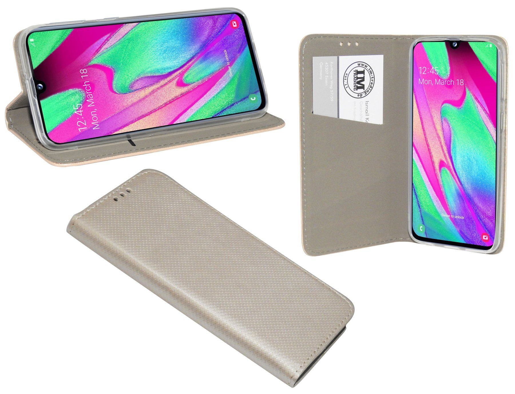 cofi1453 Standfunktion, Etui Hülle Handytasche Brieftasche Kartenfach SAMSUNG mit Gold kompatibel Tasche (A405F) Buch Handy "Smart" GALAXY A40 mit Schutzhülle