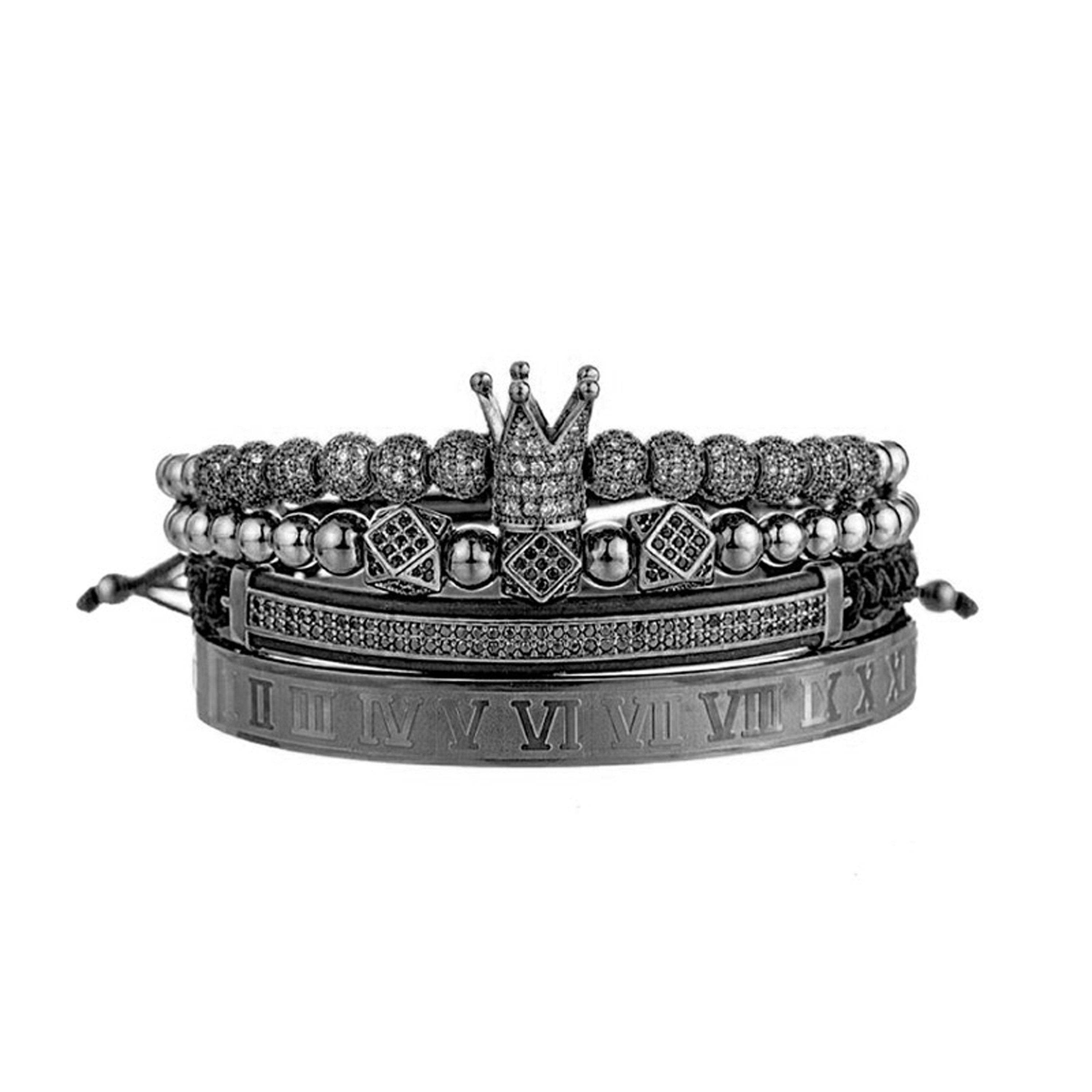 Edelstahlarmband SCHWARZ KING" - SET Herren Zirkonia mit (Edelstahl, Casual Style, 4-Armbänder Edelstahlarmband vergoldet "ROYAL handgefertigt), Set Set UNIQAL.de