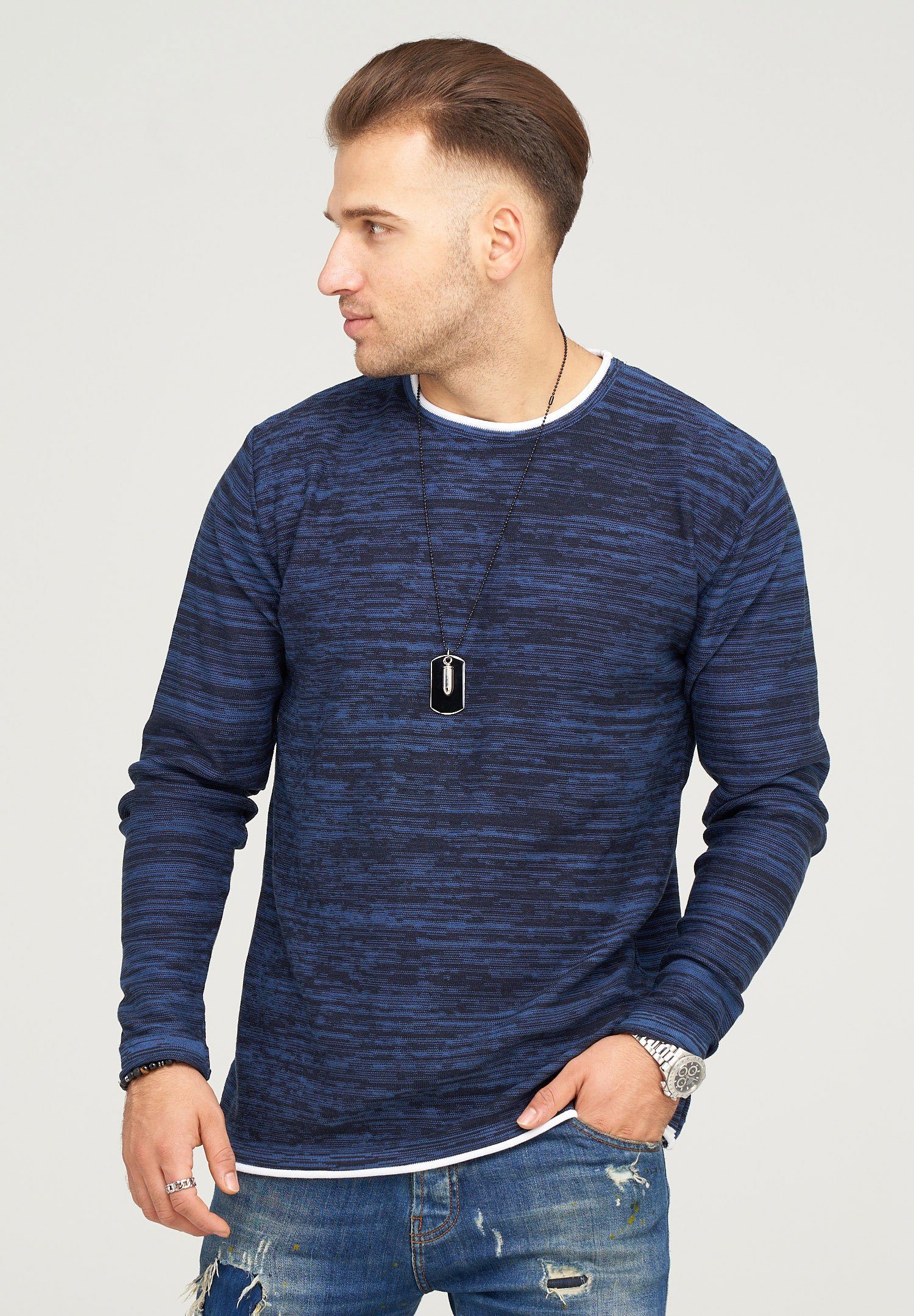 behype Strickpullover TAAVI in melierter Optik