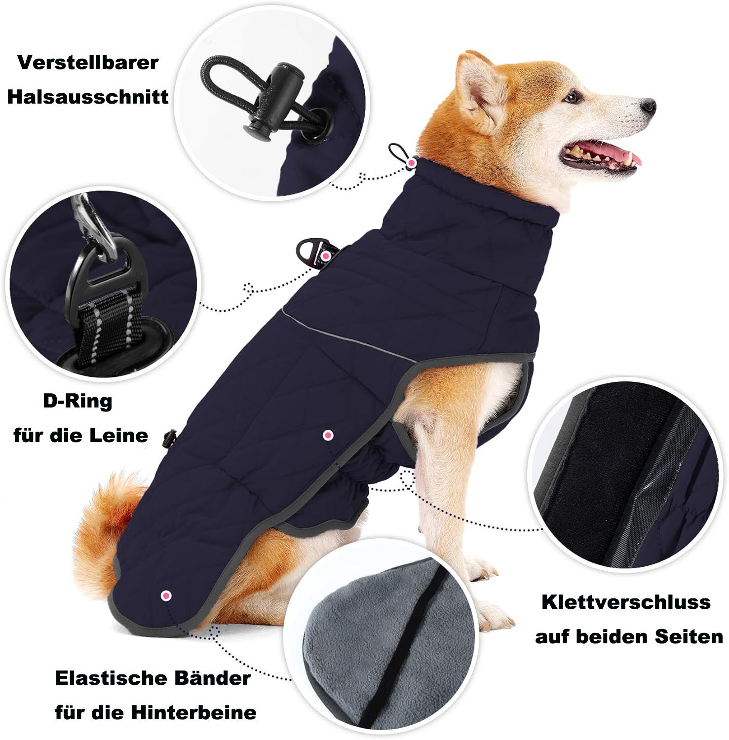Coonoor Hundemantel Wintermantel für Hunde mit D-Ring, wasserdicht, reflektierend,wärmend, ideal für kleine, mittelgroße und große Hunde, Wander- und Winterjacke