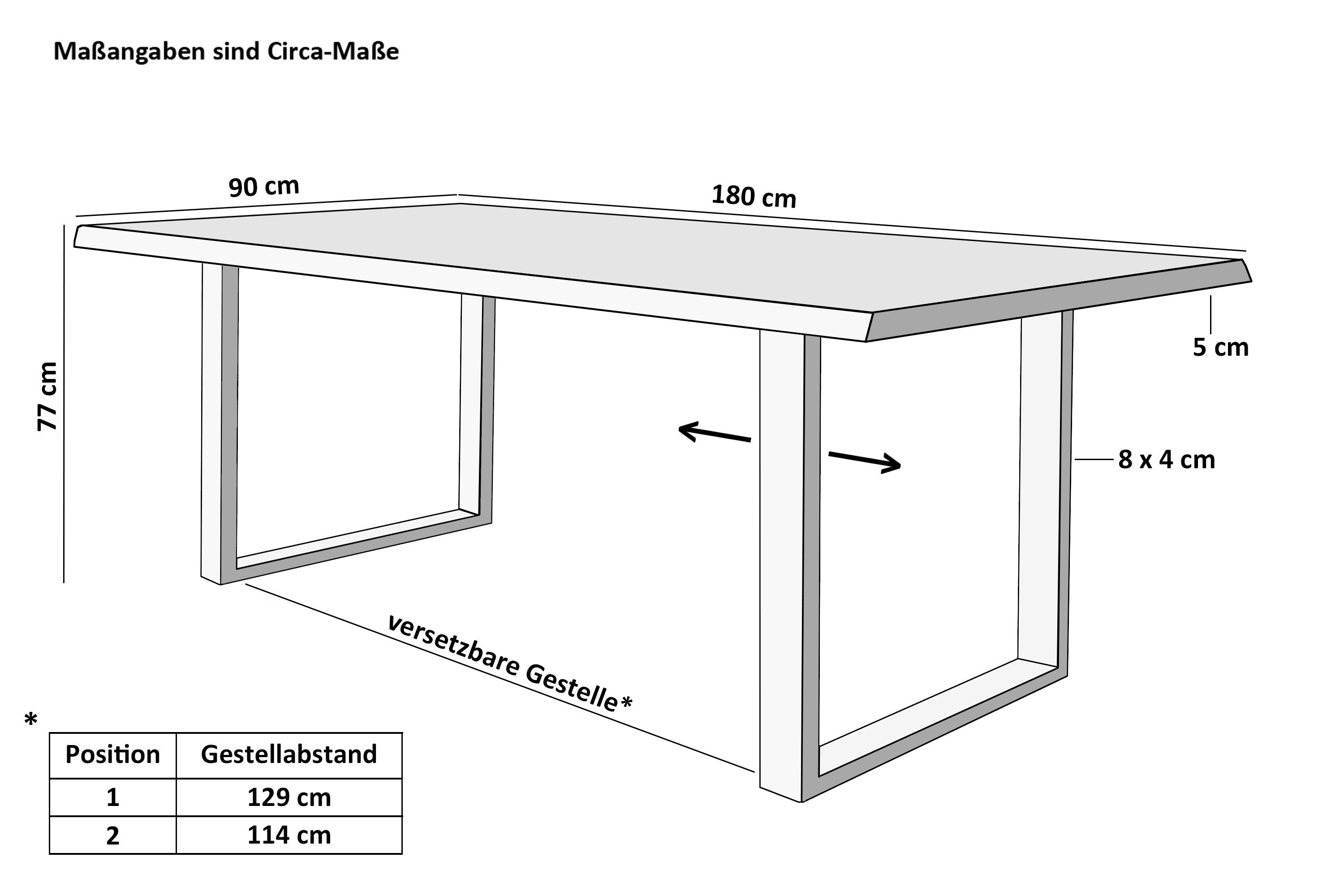 SAM® Baumkantentisch Cali, massives Akazien- oder Mangoholz, Metallgestell U-Form, bis 3m