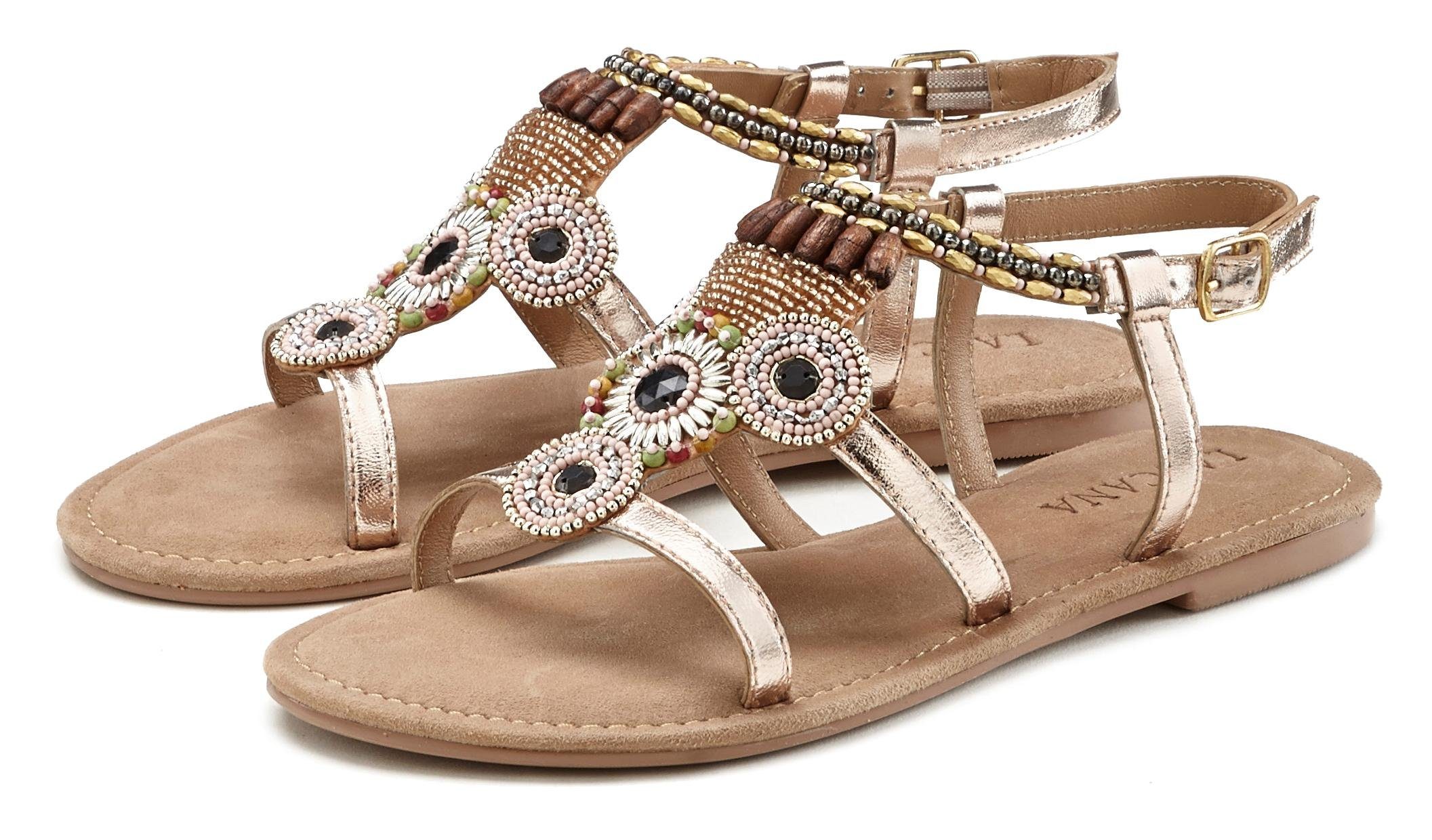 LASCANA Sandale Sandalette, Sommerschuh aus Leder mit Steinchen in Glitzer-Optik