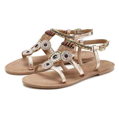 LASCANA Sandale Sandalette, Sommerschuh aus Leder mit Steinchen in Glitzer-Optik