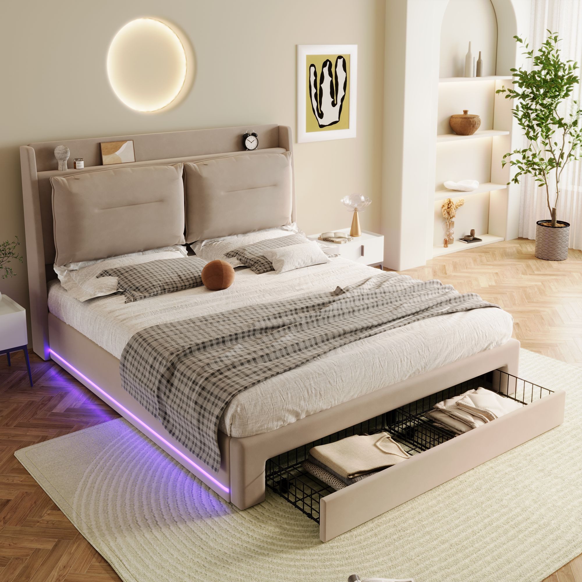 Flieks Polsterbett, LED Hydraulisches Stauraumbett Doppelbett günstig online kaufen