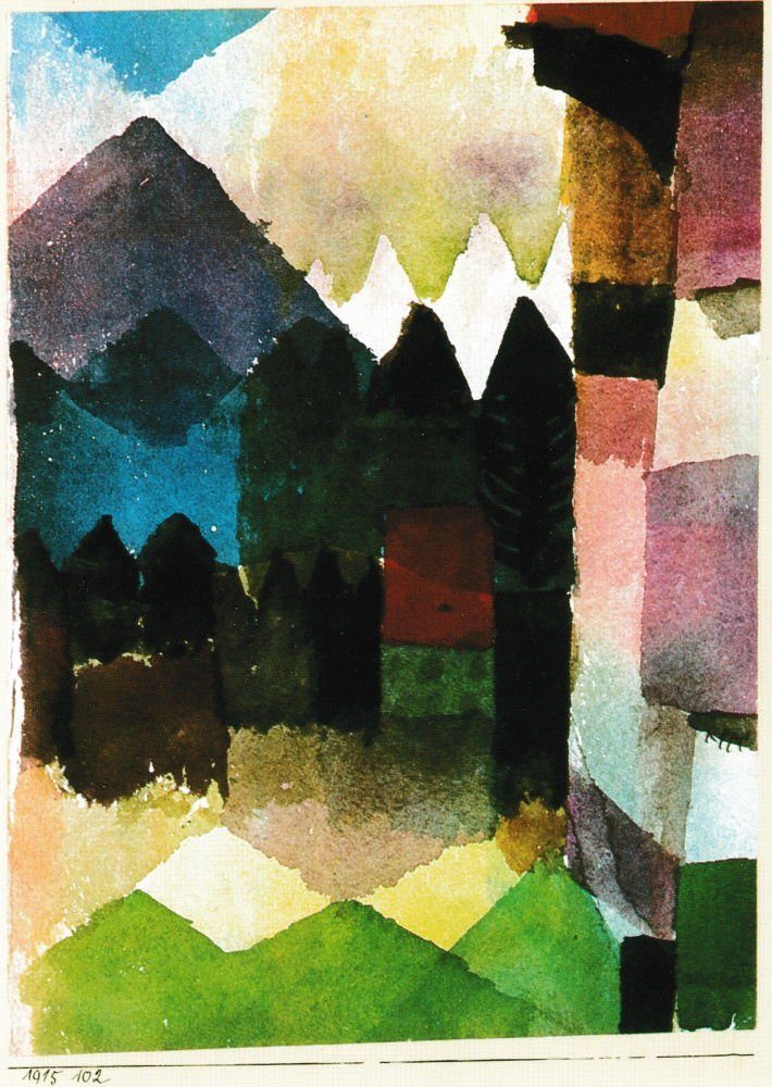 Postkarte Kunstkarte Paul Klee "Föhn im Marc'schen Garten"