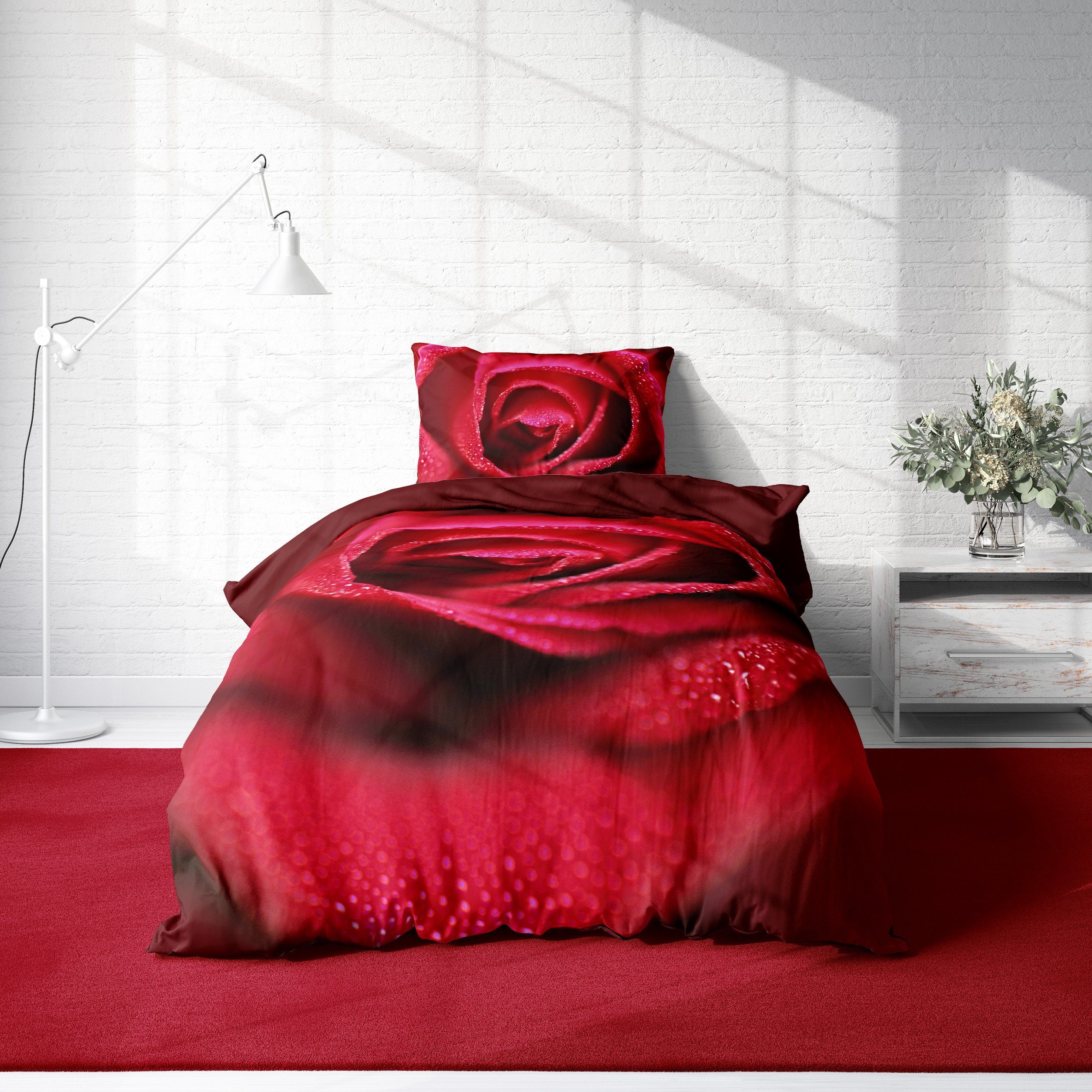 One Home Bettwäsche Rose amour, Mikrofaser, 4 teilig, rote Rosen und bordea günstig online kaufen