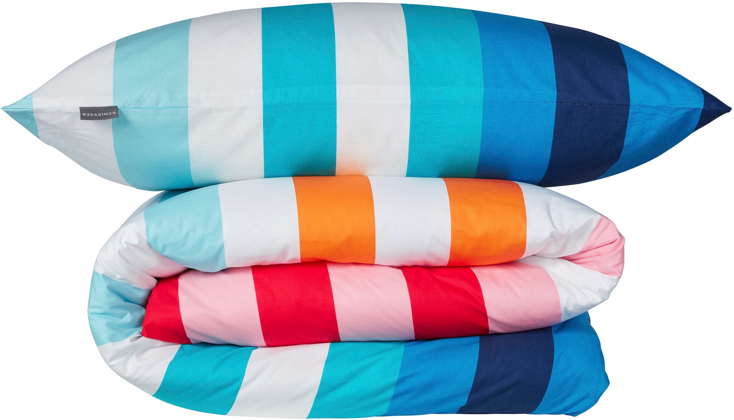 Schiesser Bettwäsche Happy Stripe aus weicher Baumwolle und jeder Menge bunter Streifen, Renforcé, 2 teilig, MADE IN GREEN by OEKO-TEX®