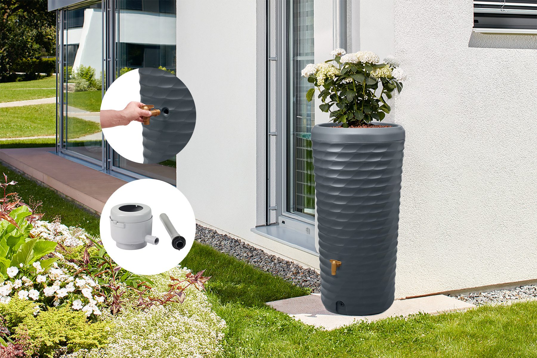 4rain Regentonne JOLIE 2in1 Regentonne Komplett-Set 230 L, graphite grey