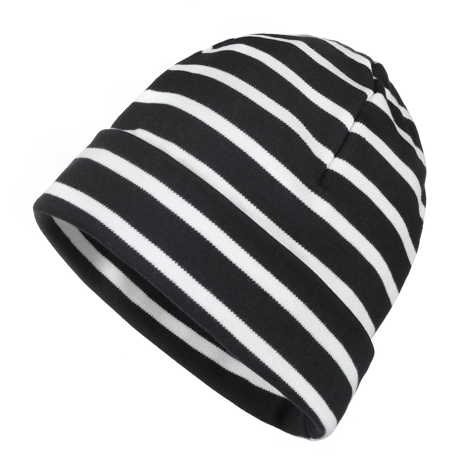 modAS Strickmütze Unisex Mütze Streifen für Kinder & Erwachsene - Ringelmütze Baumwolle (99) schwarz / weiß