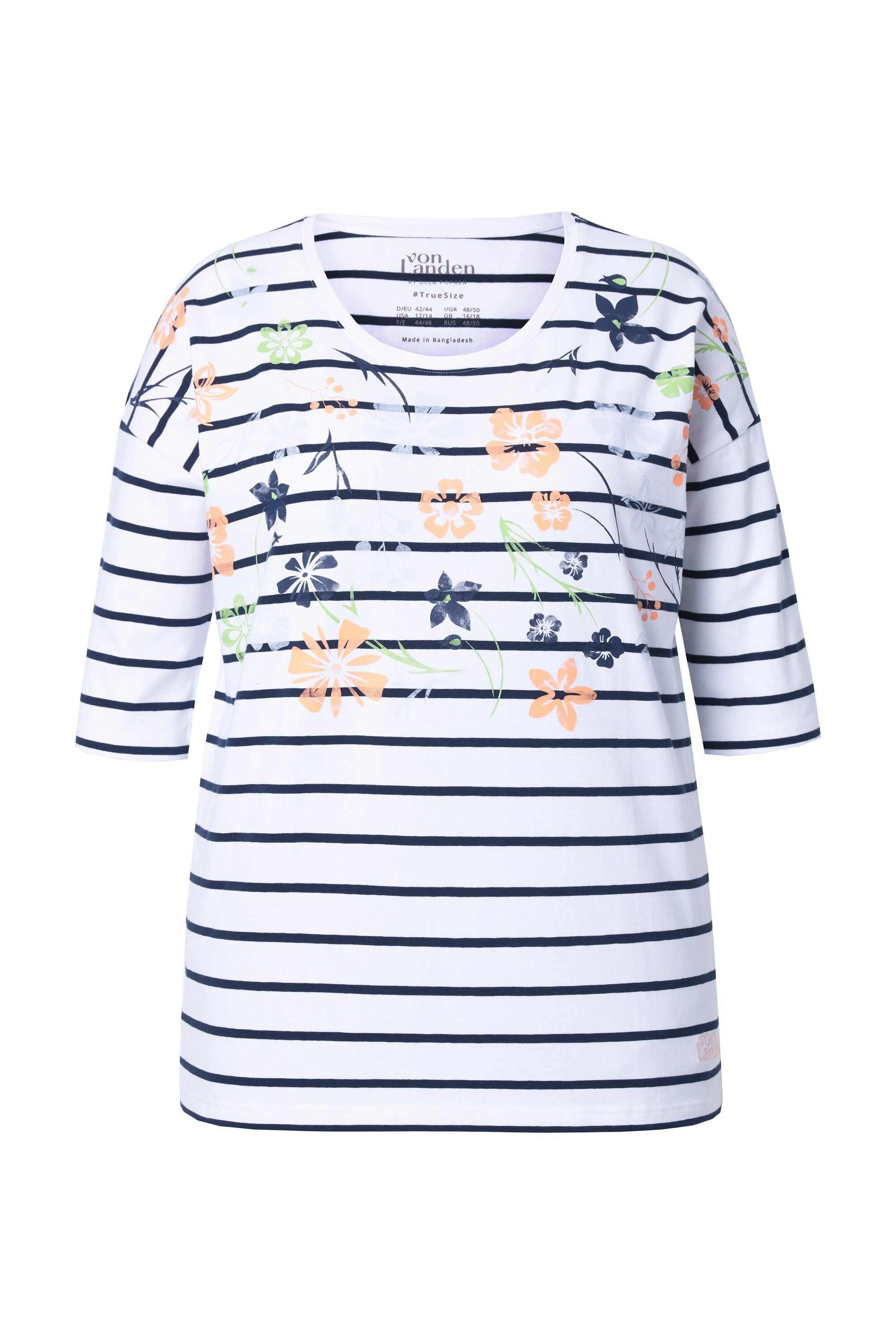 Ulla Popken T-Shirt T-Shirt Ringel Blüten oversized Rundhals Halbarm günstig online kaufen