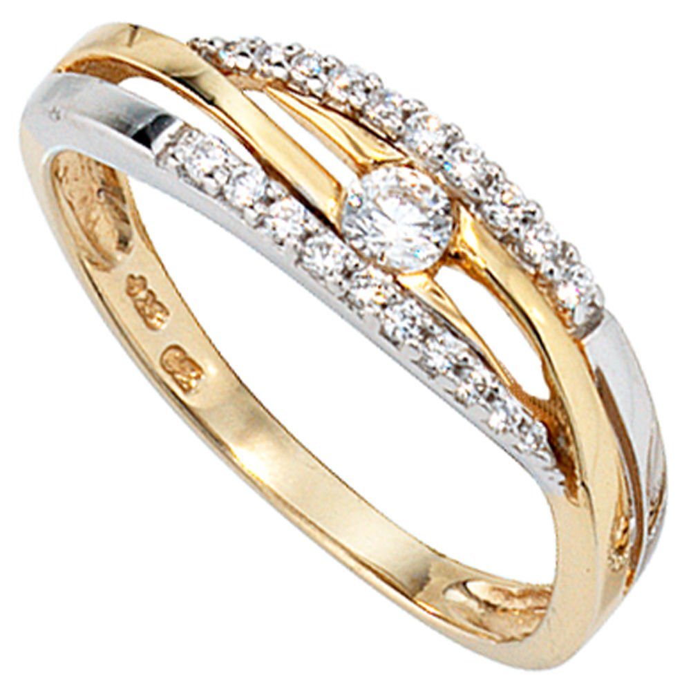 Schmuck Krone Goldring Damenring, Zirkonia, 333 Gold bicolor, Gold 333