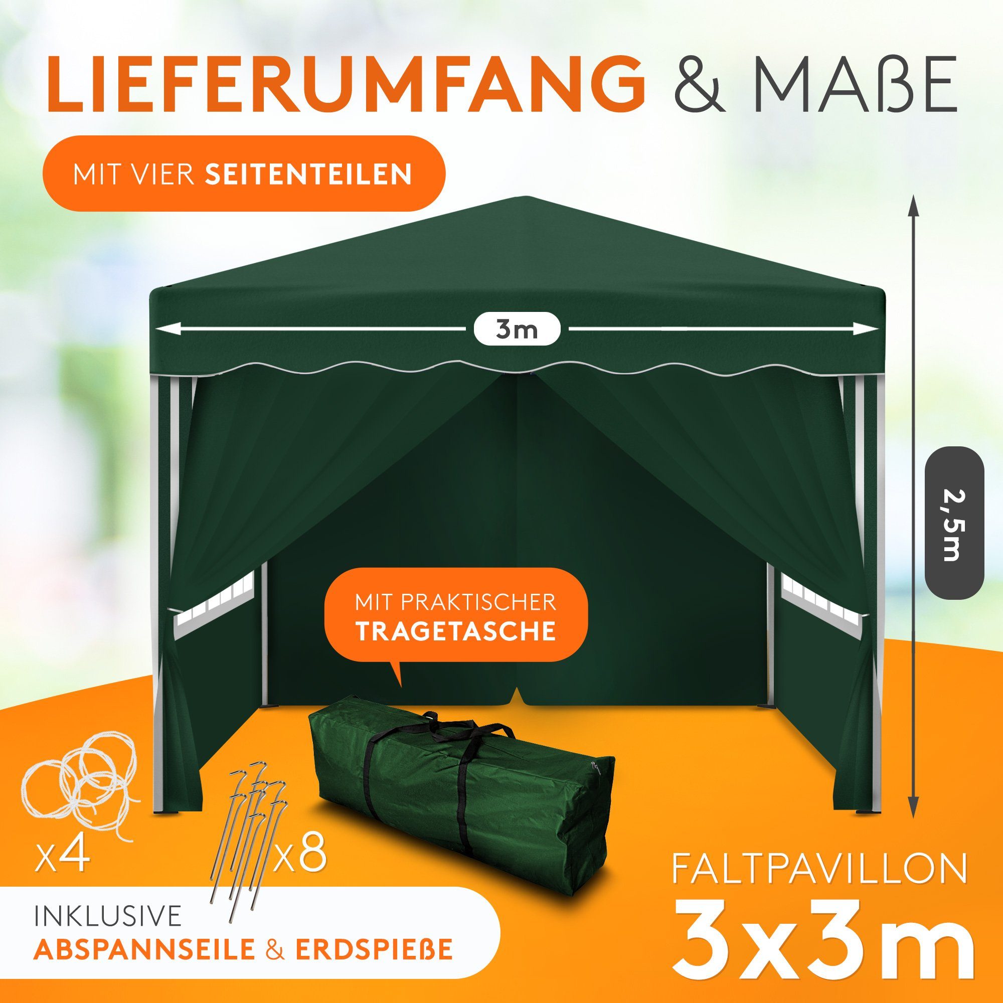 Kronenburg Faltpavillon 3x3 m wasserdicht - Gartenpavillon, Partyzelt stabi günstig online kaufen