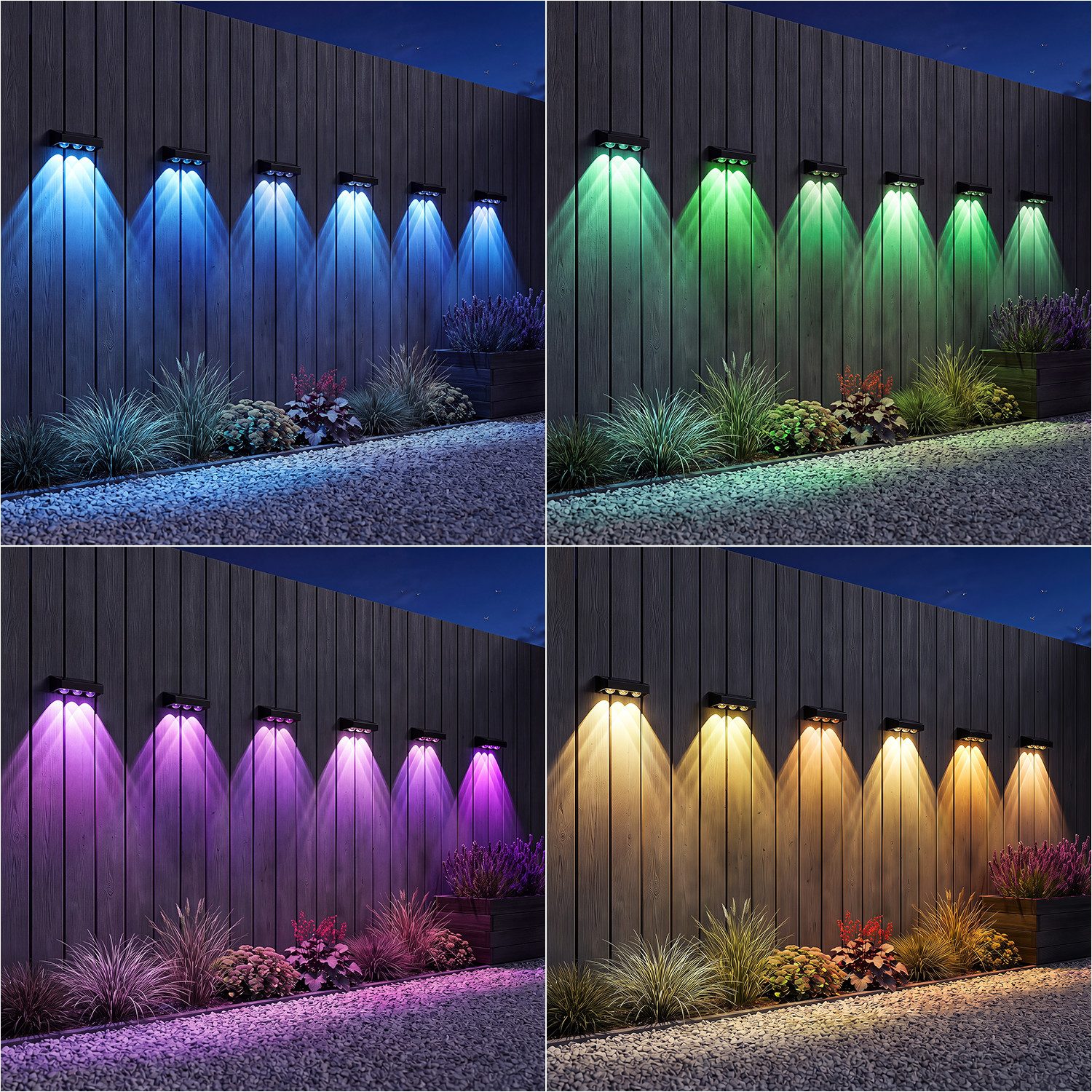 oyajia LED Außen-Wandleuchte 2/4 st Solar Wandleuchte Aussen, RGB Einstellbar Solarlampen für Außen, LED fest integriert, RGB, RGB 9 Farben Solarleuchte für Zau – Bild 3 von 5