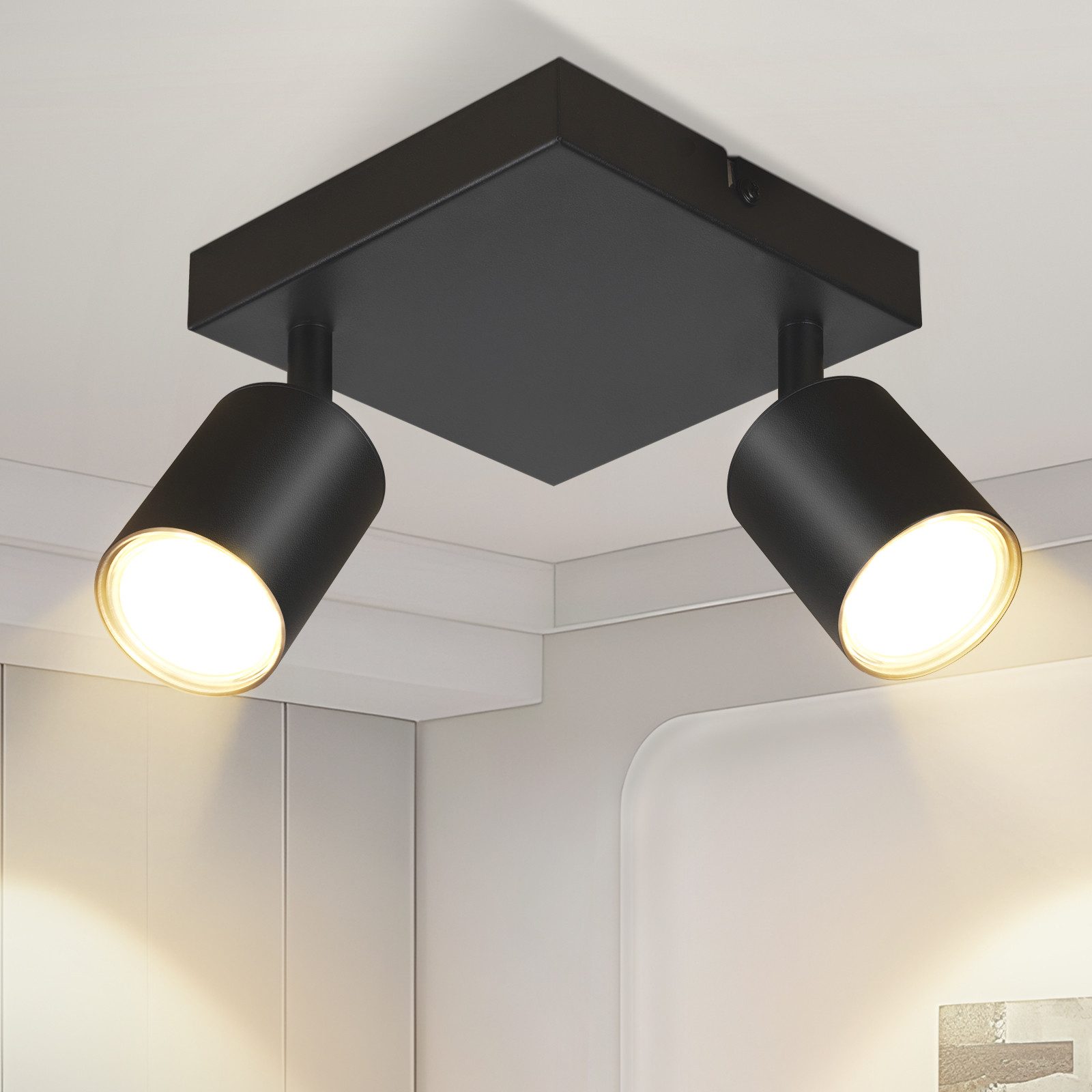 Nettlife Deckenstrahler Schwarz GU10 Modern Wohnzimmer 2 Flammig Schwenkbar Deckenlampe, Schwenkbar, LED wechselbar, Rund Flur Deckenspot Innen Spot für Schlafzimmer Küche