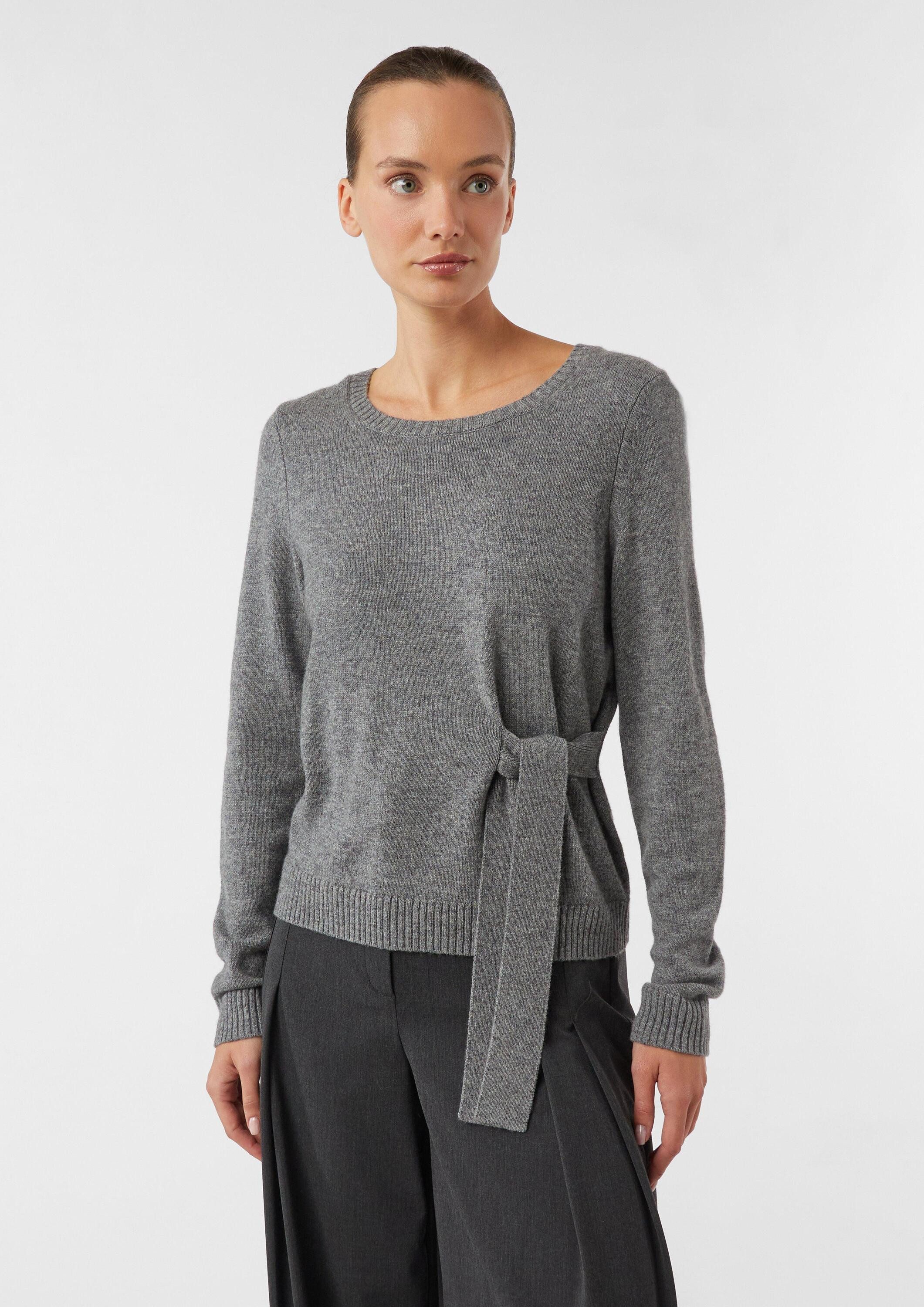 comma Longpullover Strickpullover Strickpullover aus Wollmix mit Bindedetail