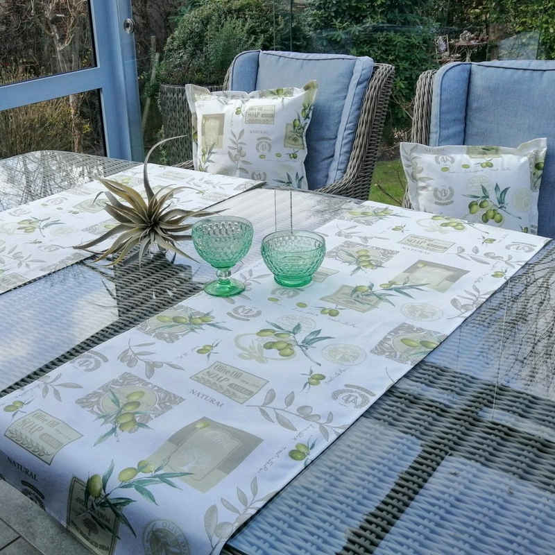 Mit Liebe dekoriert Tischläufer Tischläufer für den Garten Oliven Wasserabweisend