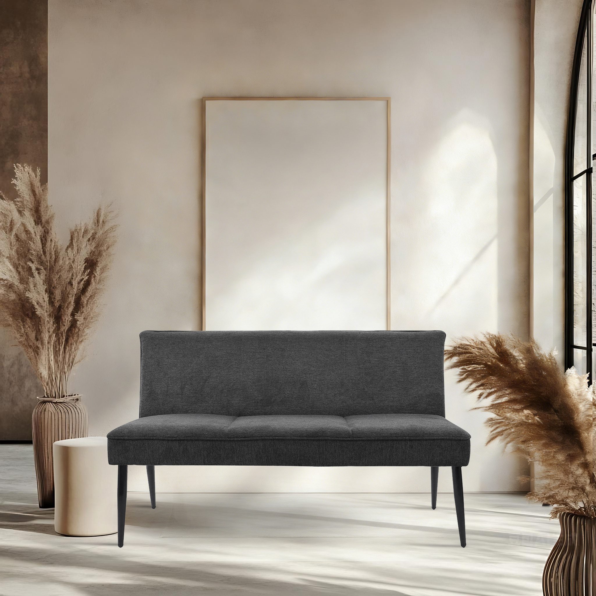 YOZI Essbank Sitzbank Essbank mit Taschenfederkern Dunkelgrau Leinen Metallbeine