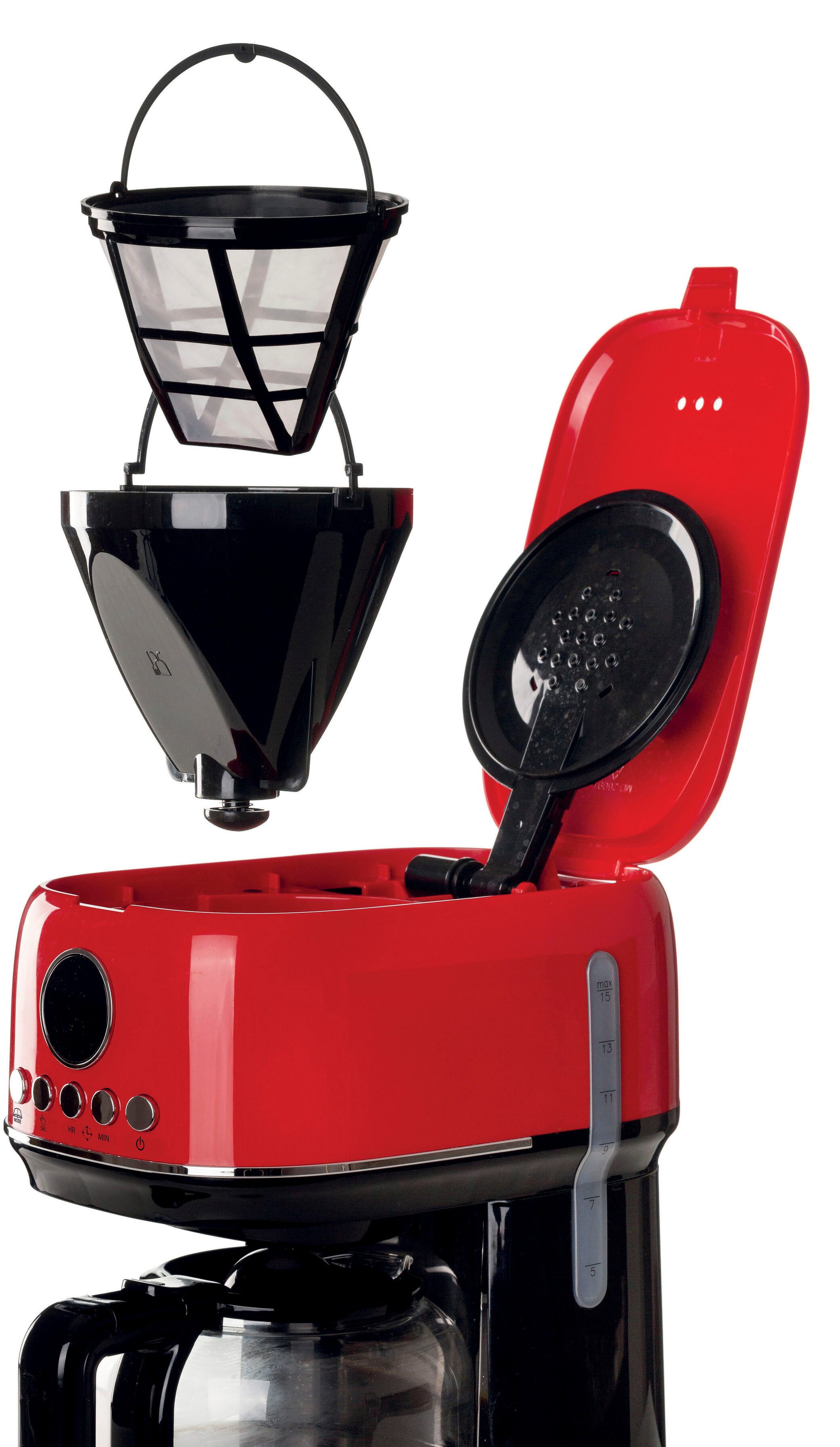 Ariete Filterkaffeemaschine 1396R Moderna rot,1,5 L mit Timer, Programmwahl und Warmhaltefunktion, Permanentfilter