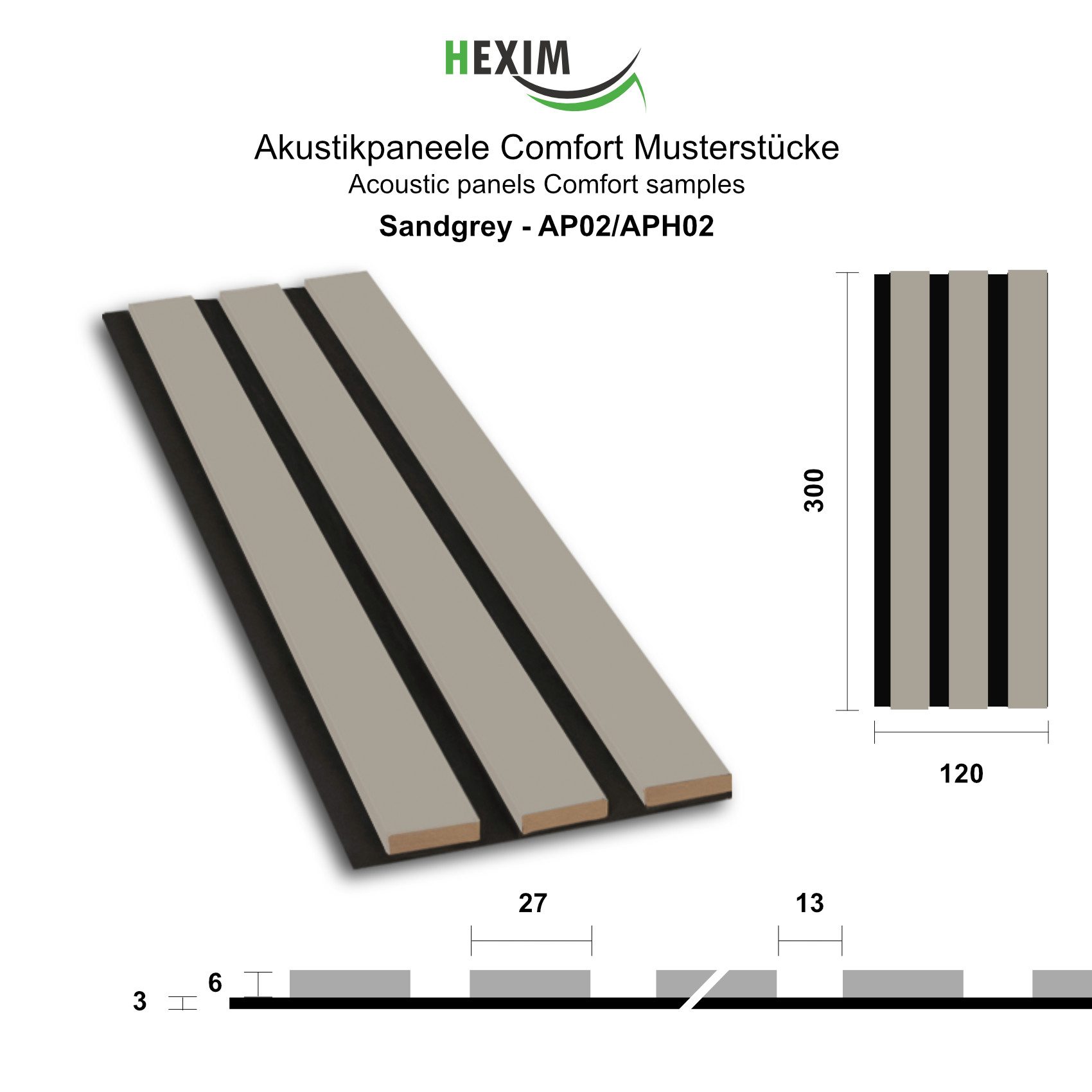 Hexim Wanddekoobjekt Sandgrey (Akustikpaneele Musterstück - flexible Lamell günstig online kaufen