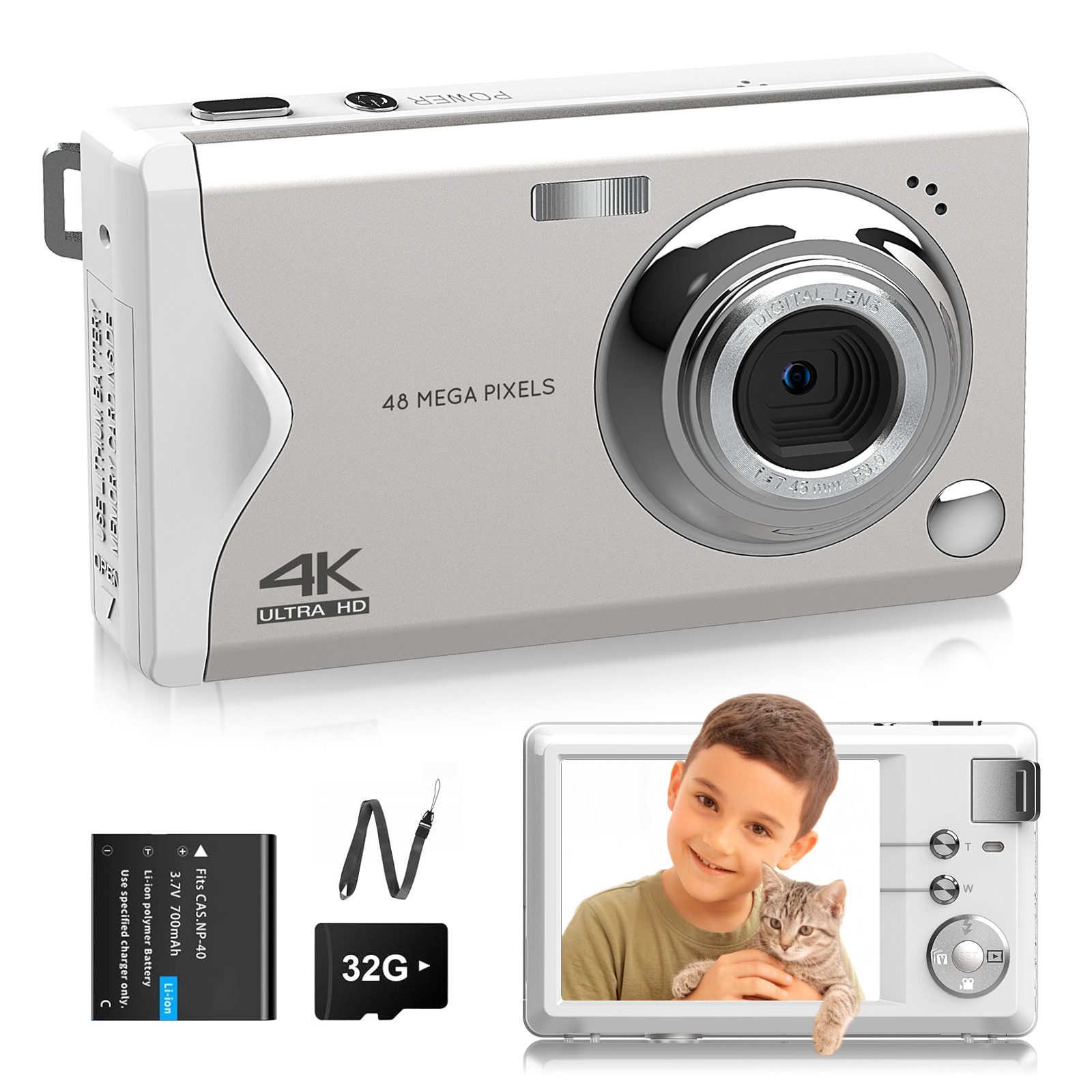 FANNOU Digitalkamera, 48MP 1080P FHD Fotokamera mit 3,0 Zoll Bildschirm Kompaktkamera (16X Digitalzoom Tragbar Kompaktkamera, mit 32GB TF-Karte)