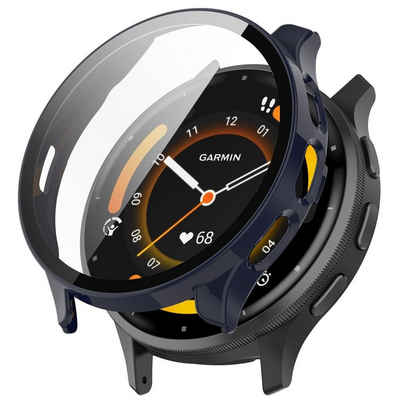 Wigento Smartwatch-Hülle Für Garmin Venu 3 Watch Gehäuse mit integriertem Schutz Hart Glas Blau