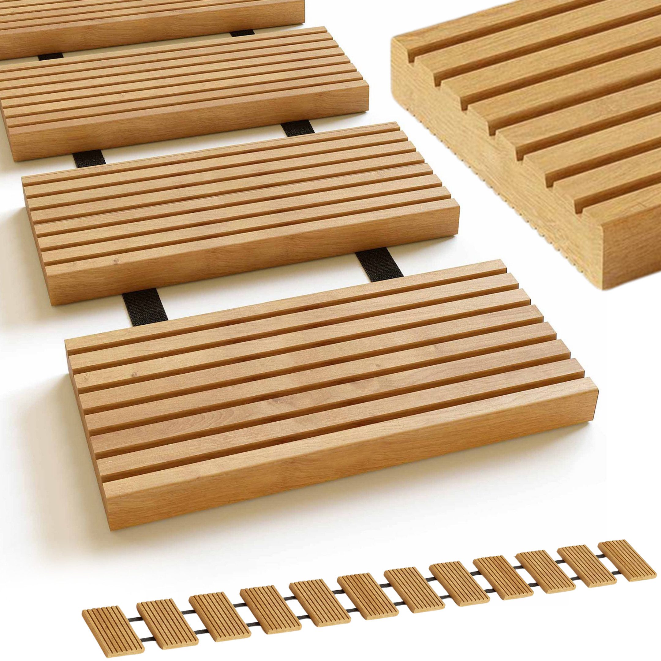 holz4home® Holzfliesen Rollweg aus Lärchenholz I Holzweg Gartenweg zum Ausrollen