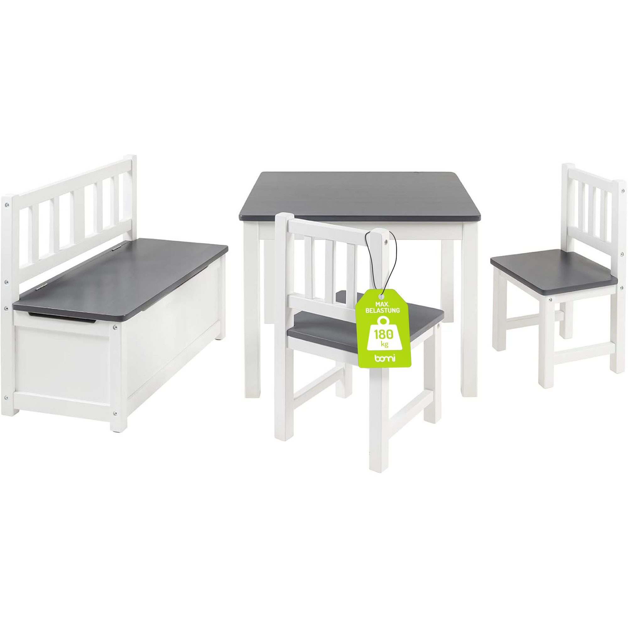 BOMI Kindersitzgruppe Holzsitzgruppe Anna, (Set, 4-tlg., 1x Tisch, 1x Truhe günstig online kaufen