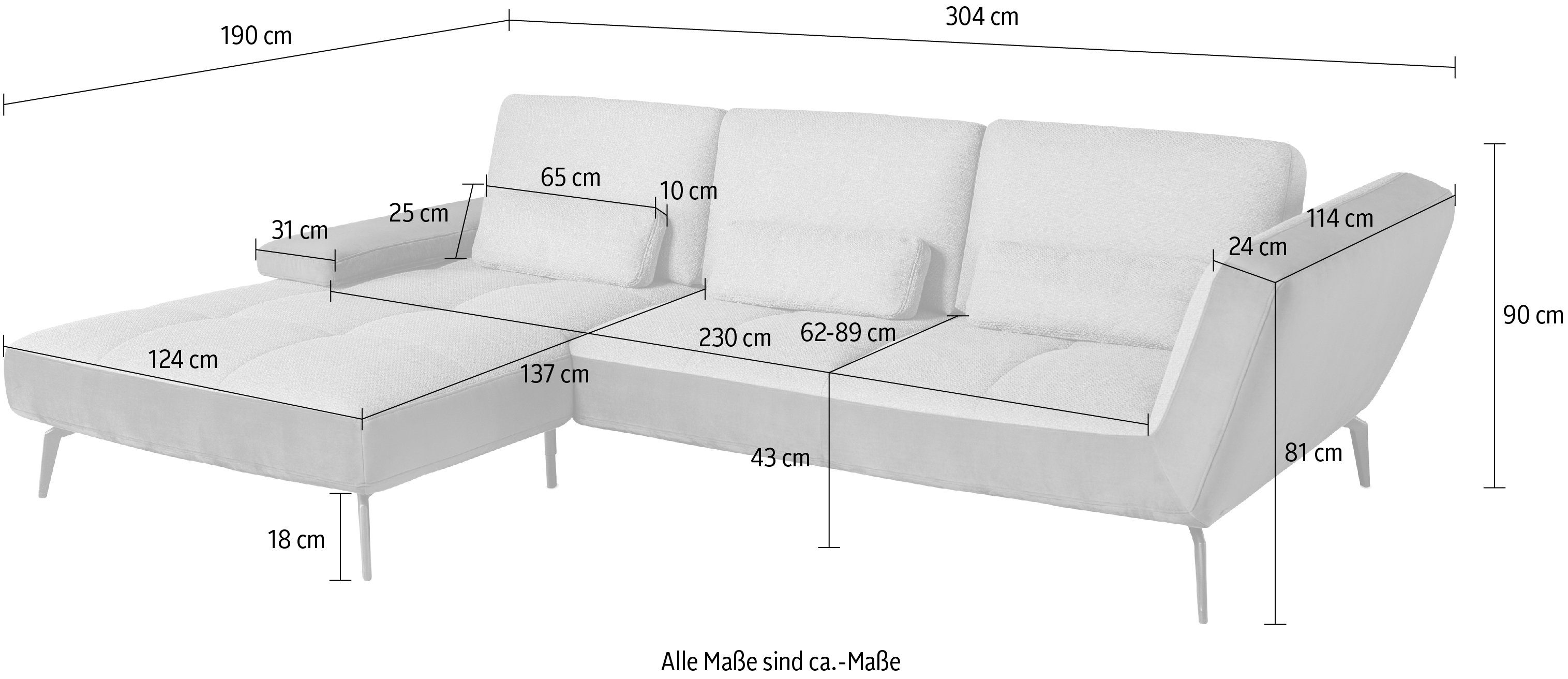 Nierenkissen set Ecksofa by inklusive one grau167/anthrazit96 Sitztiefenverstellung Musterring und 4300, SO