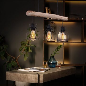 etc-shop Hängeleuchte, Leuchtmittel nicht inklusive, Holz Design Hängeleuchte mit Gitter Lampenschirmen Pendelleuchte mit